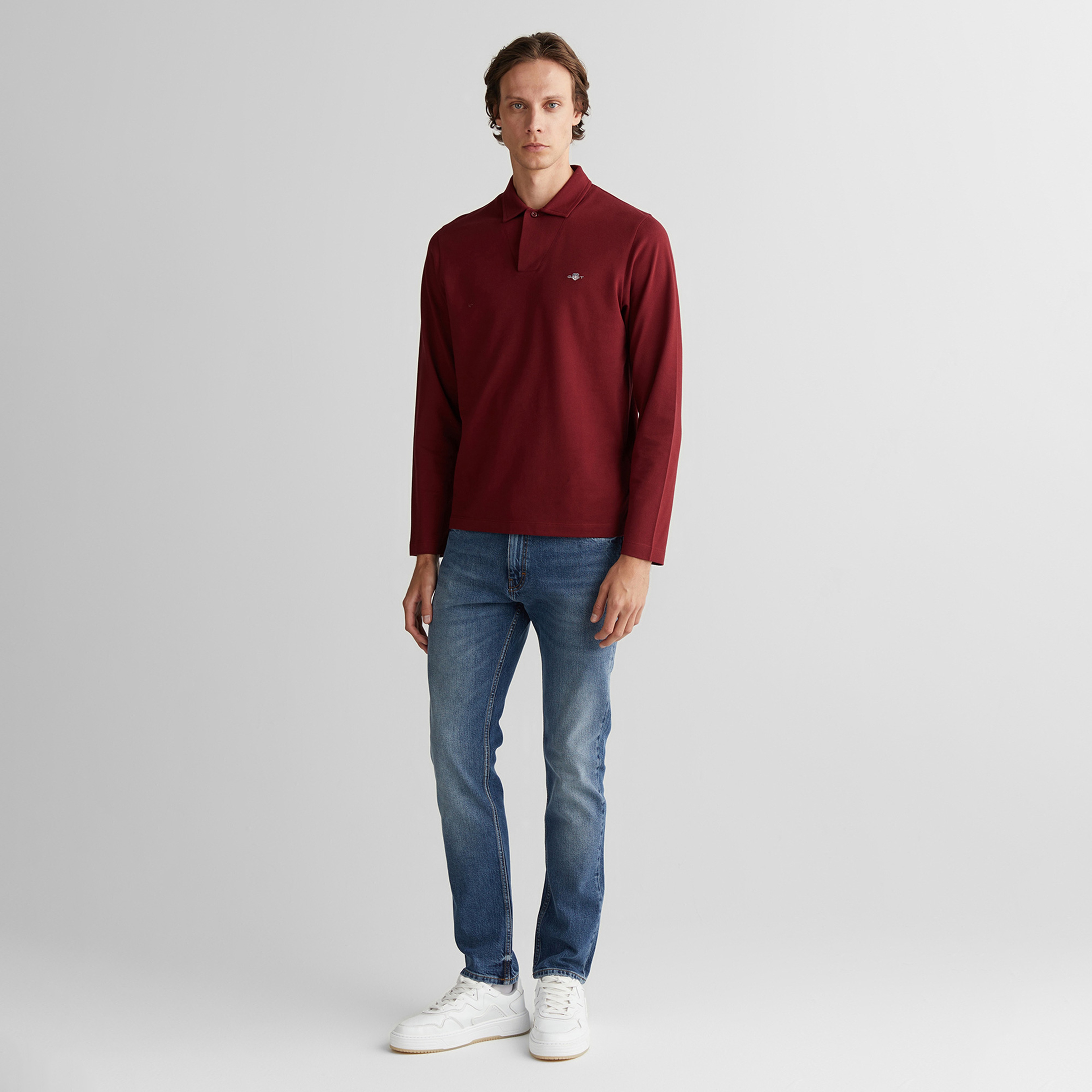 GANT Erkek Bordo Slim Fit V Yaka Polo