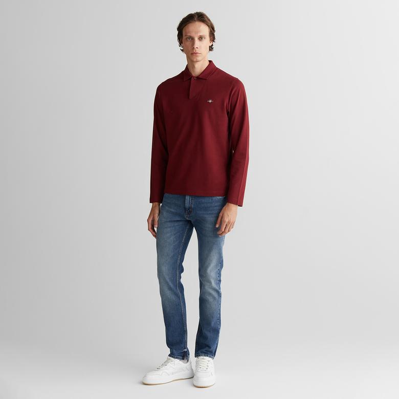 GANT Erkek Bordo Slim Fit V Yaka Polo