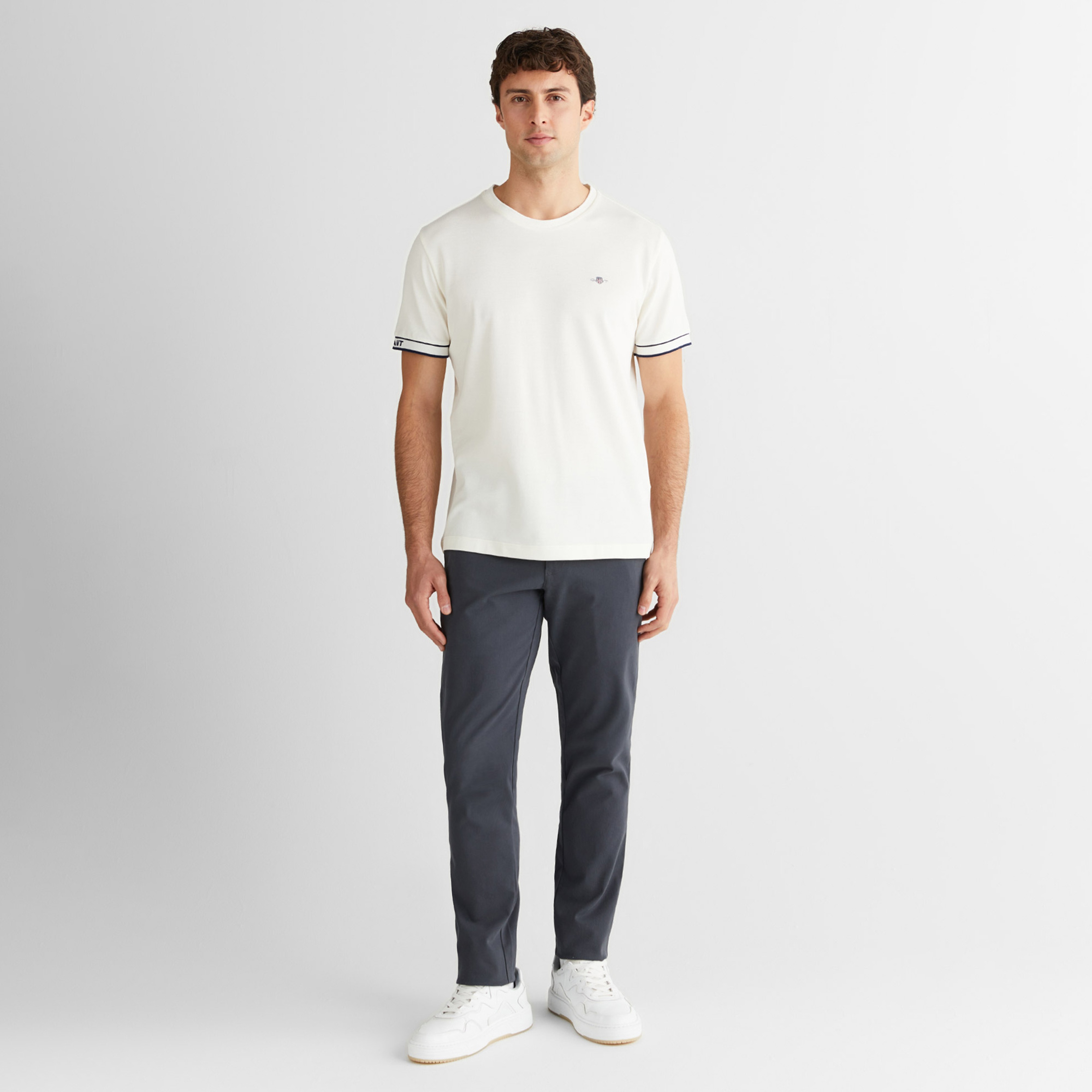 GANT Erkek Beyaz Regular Fit Bisiklet Yaka T-Shirt