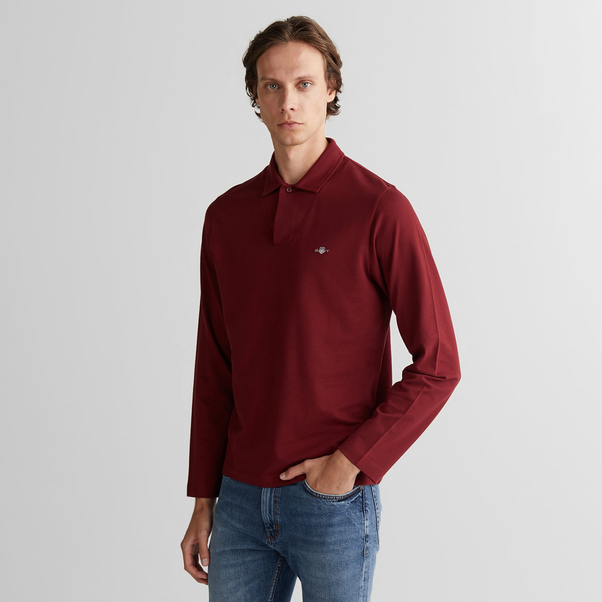 GANT Erkek Bordo Slim Fit V Yaka Polo