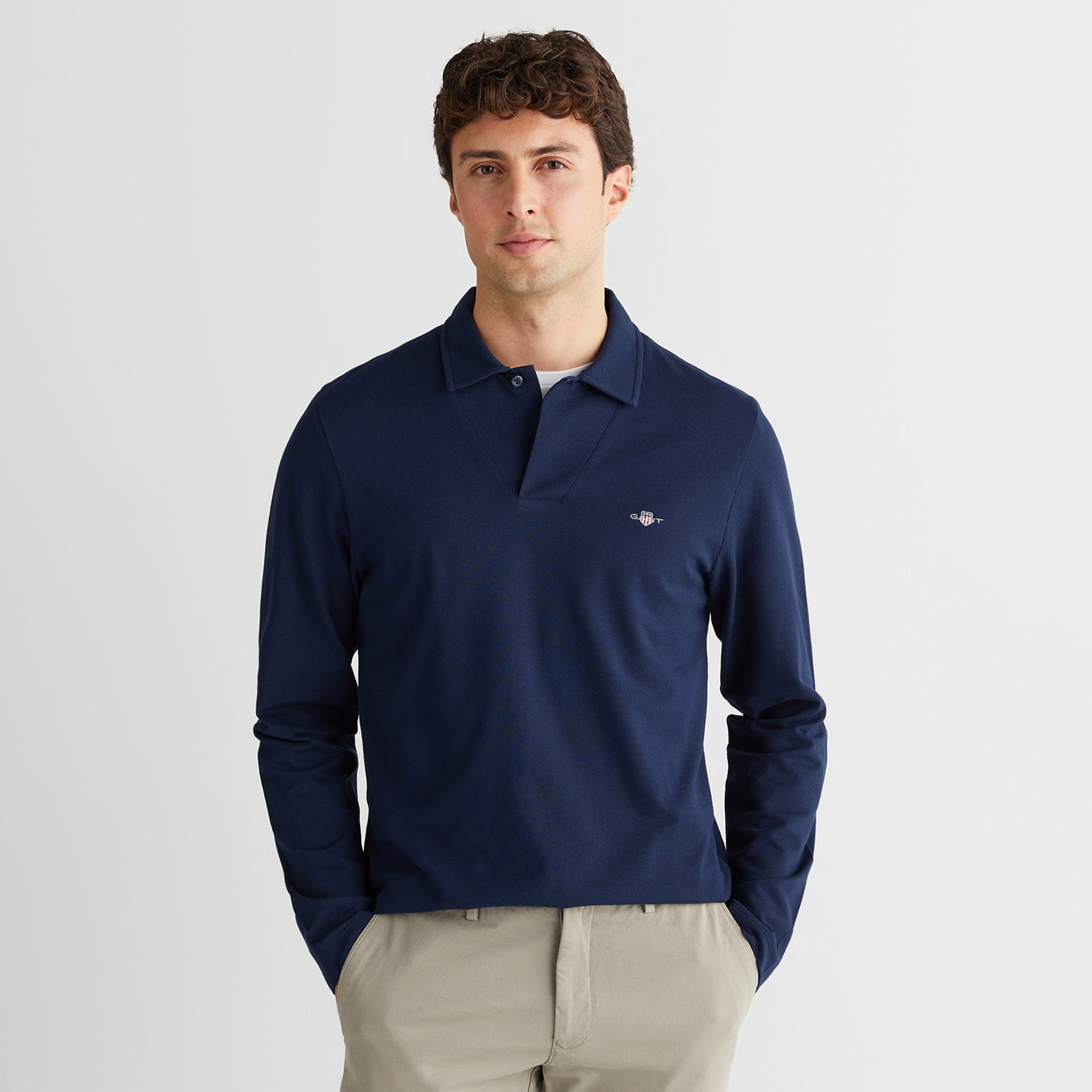 GANT Erkek Lacivert Slim Fit V Yaka Polo