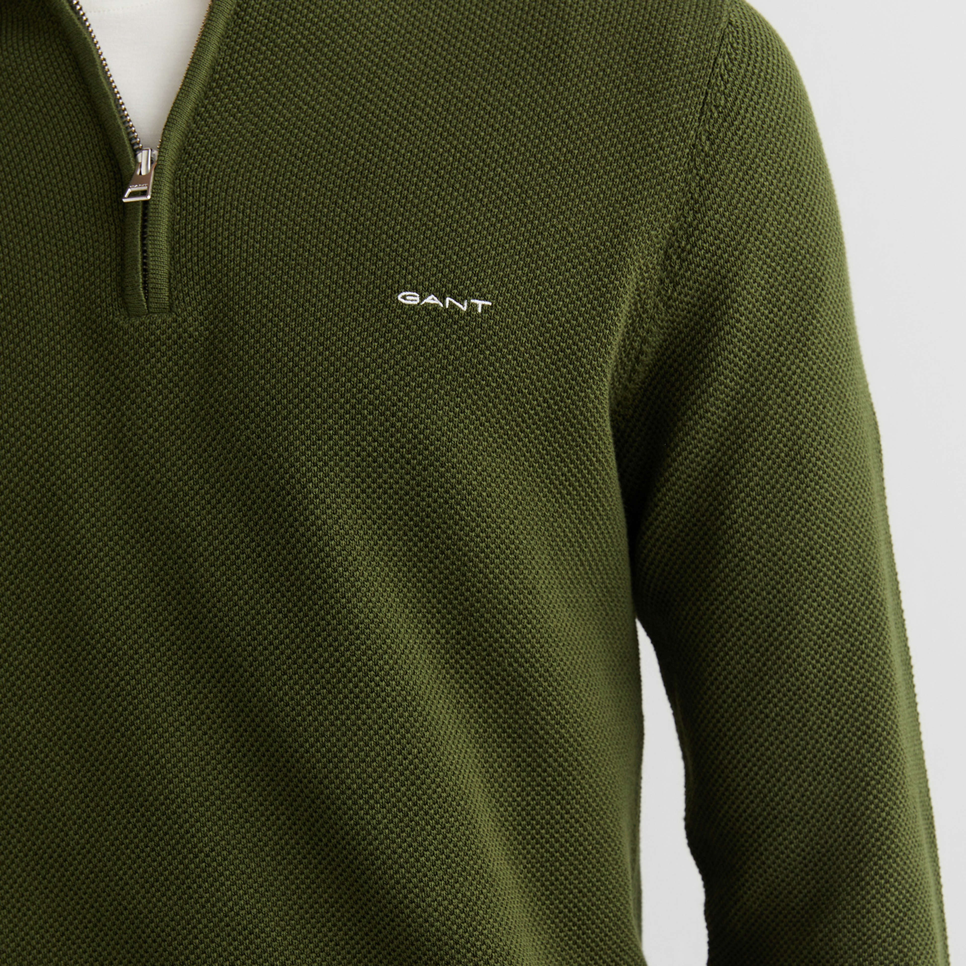 GANT Erkek Haki Regular Fit Yarım Fermuarlı Triko