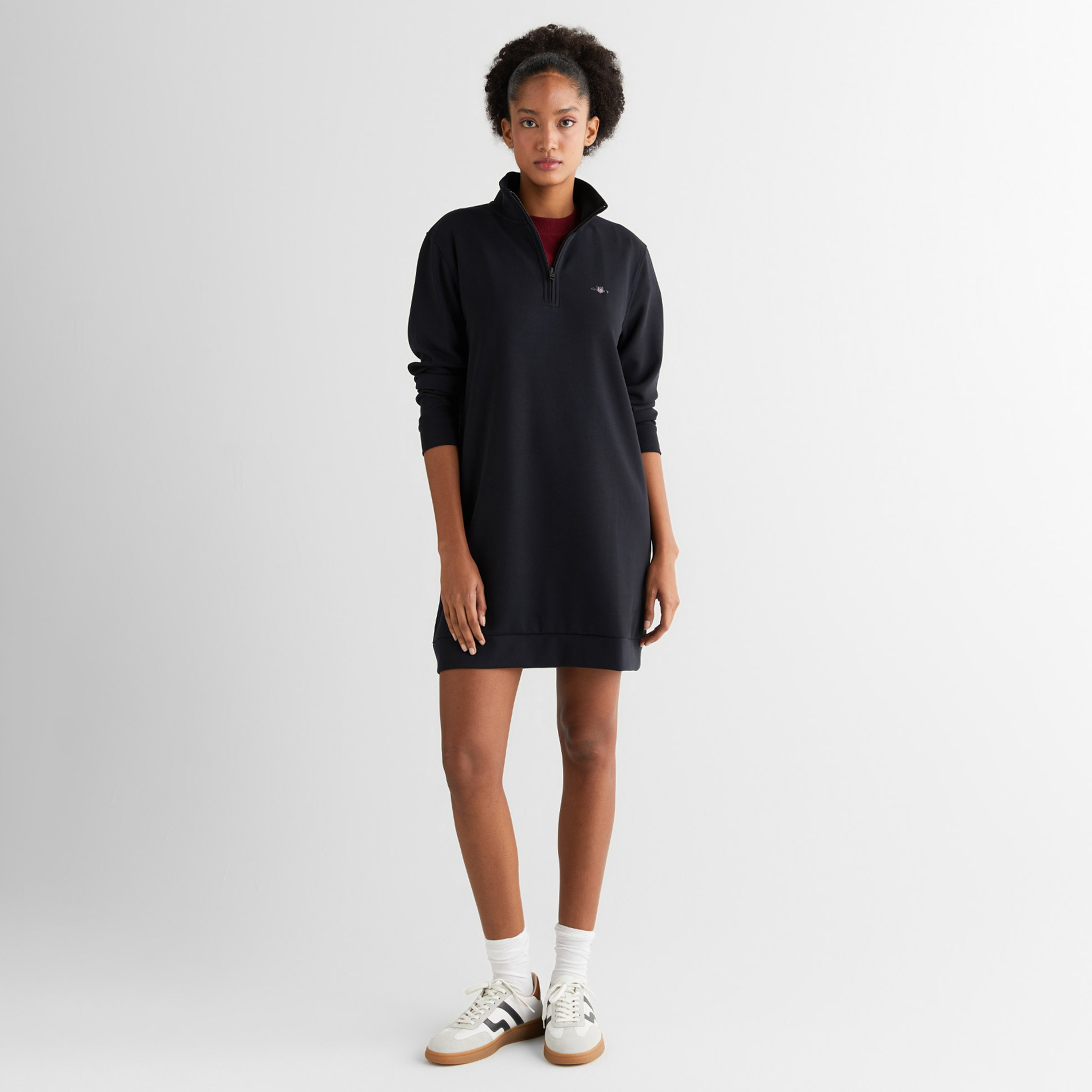 GANT Kadın Siyah Regular Fit Yarım Fermuarlı Elbise