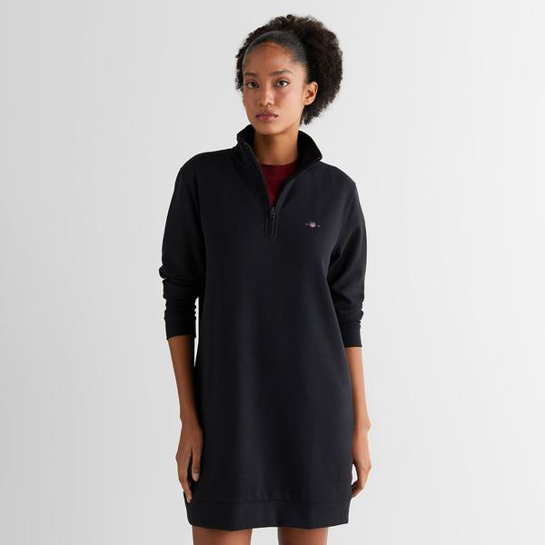 GANT Kadın Siyah Regular Fit Yarım Fermuarlı Elbise