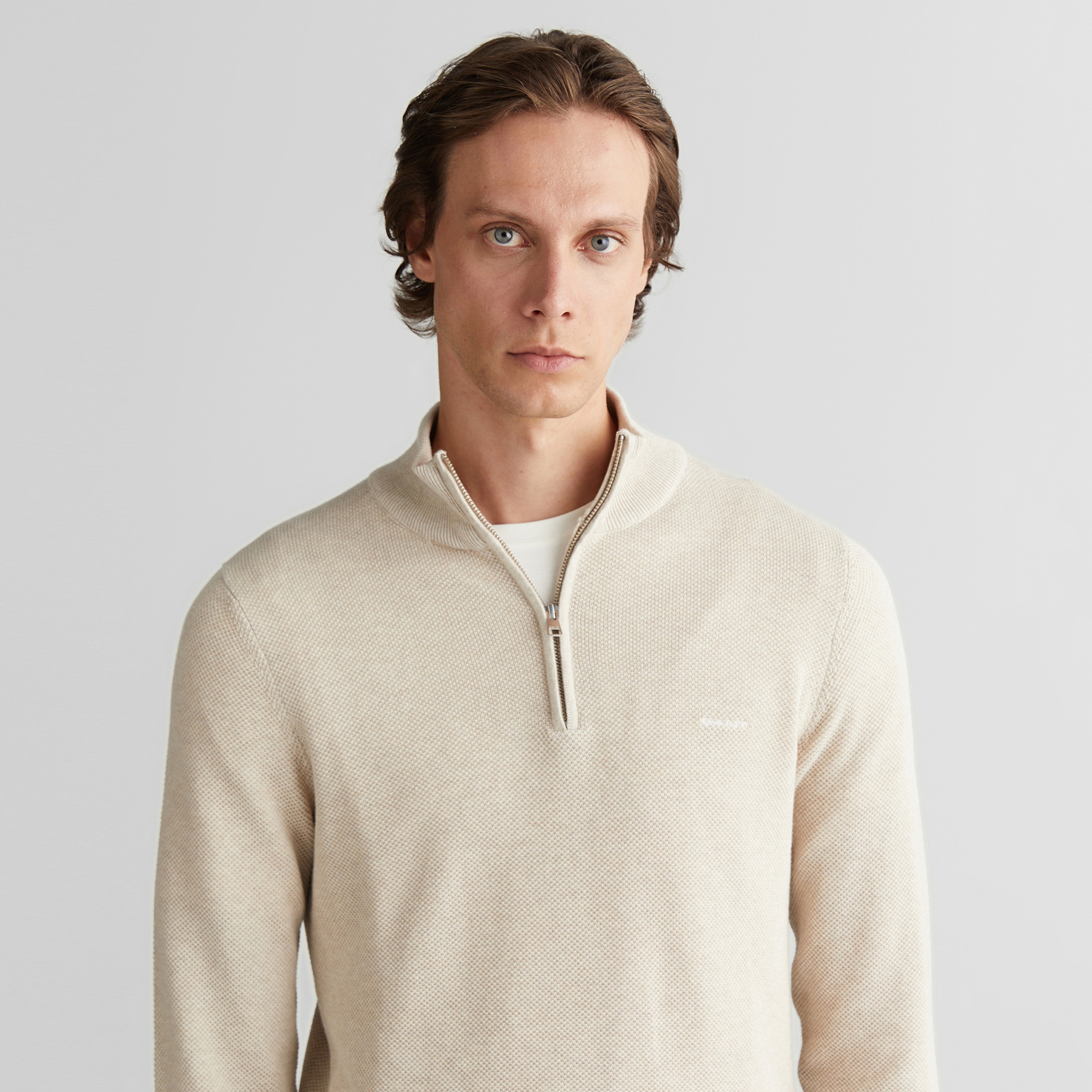 GANT Erkek Bej Regular Fit Yarım Fermuarlı Triko