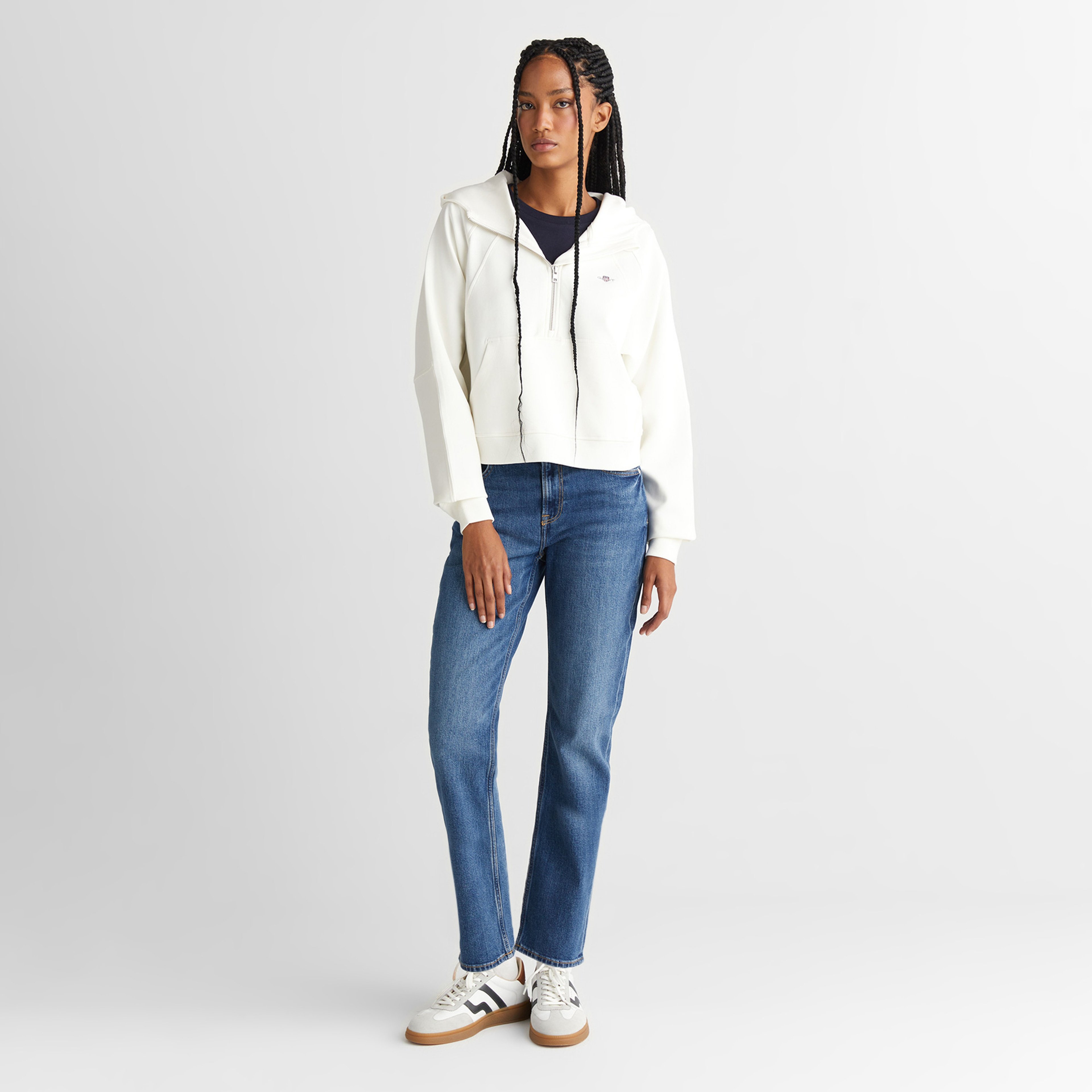 GANT Kadın Beyaz Regular Fit Kapüşonlu Sweatshirt