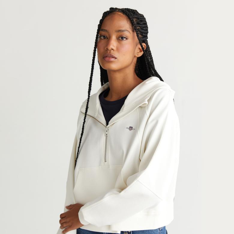 GANT Kadın Beyaz Regular Fit Kapüşonlu Sweatshirt