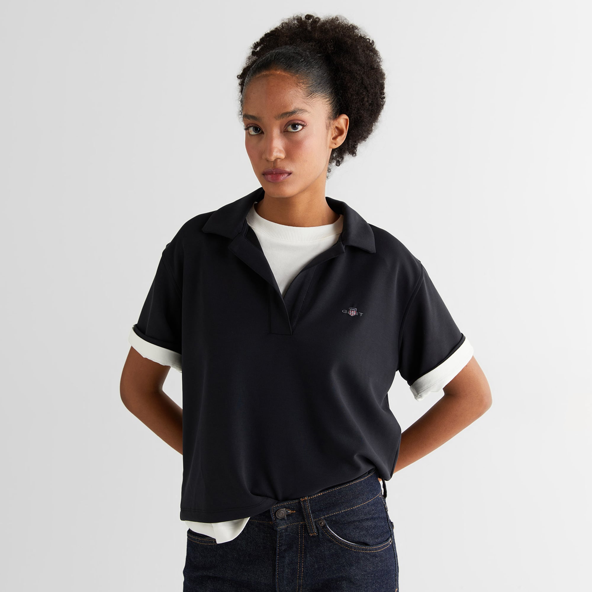 GANT Kadın Siyah Relaxed Fit Polo Yaka Polo
