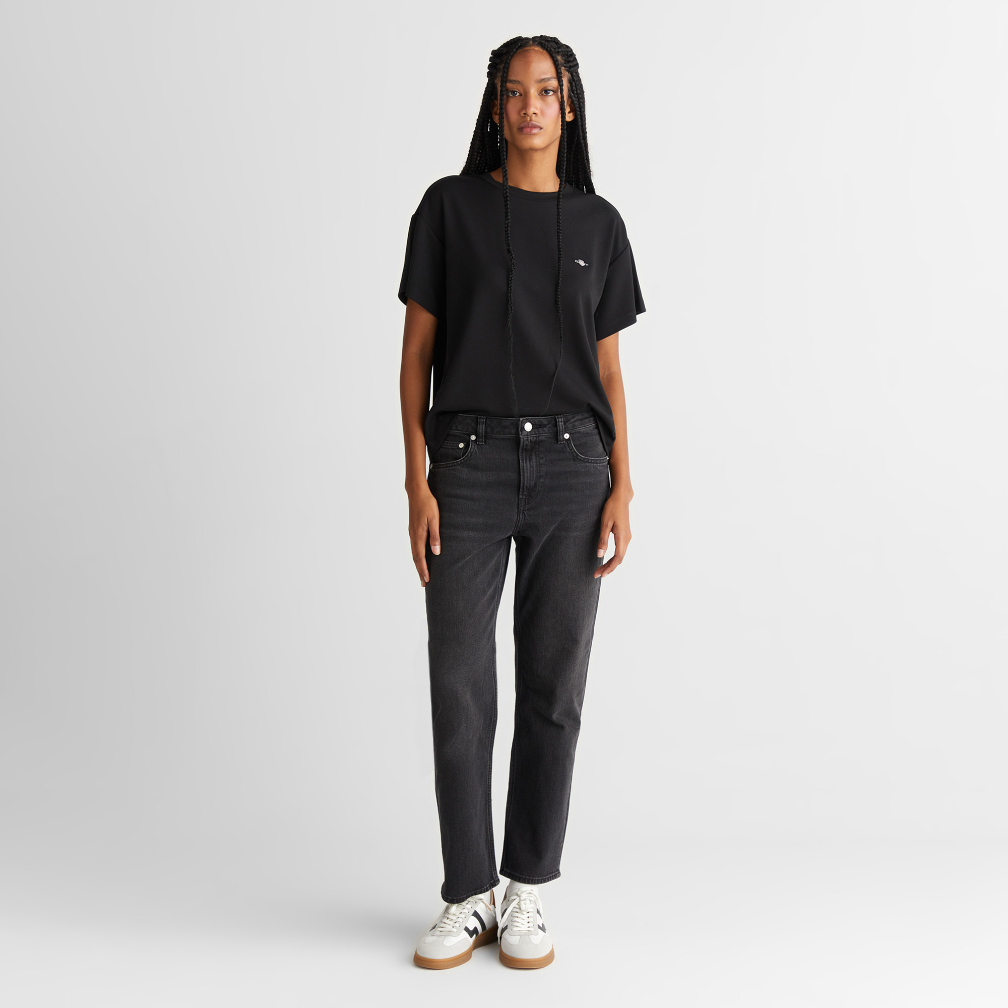 GANT Kadın Siyah Regular Fit Bisiklet Yaka T-Shirt