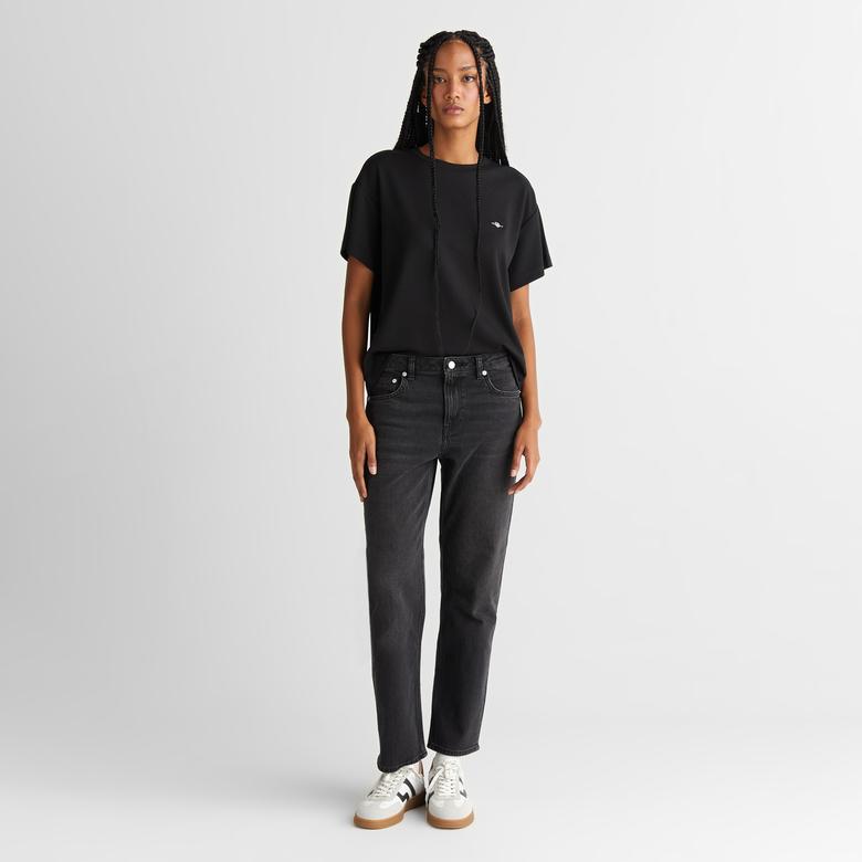 GANT Kadın Siyah Regular Fit Bisiklet Yaka T-Shirt