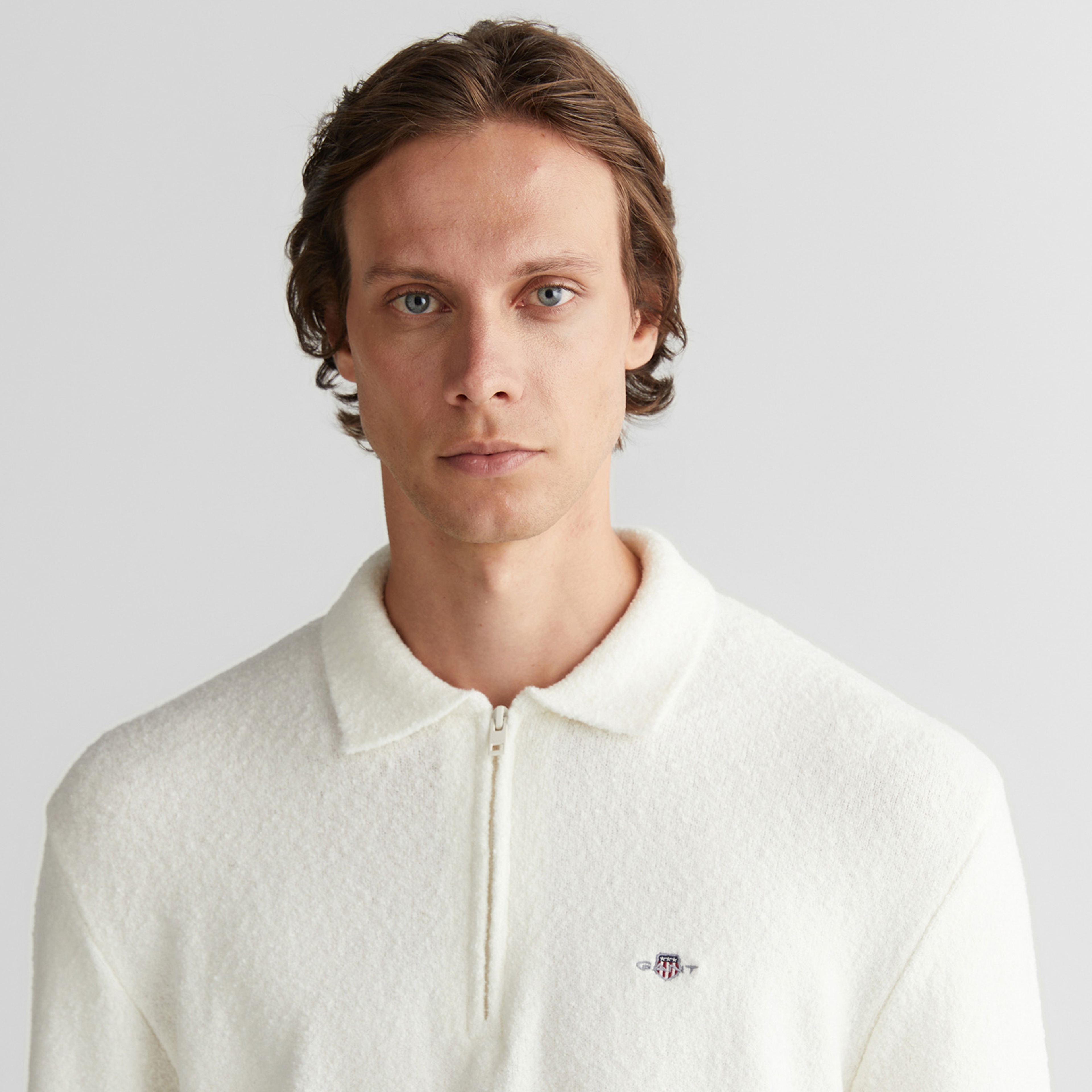 GANT Erkek Beyaz Relaxed Fit Fermuarlı Triko