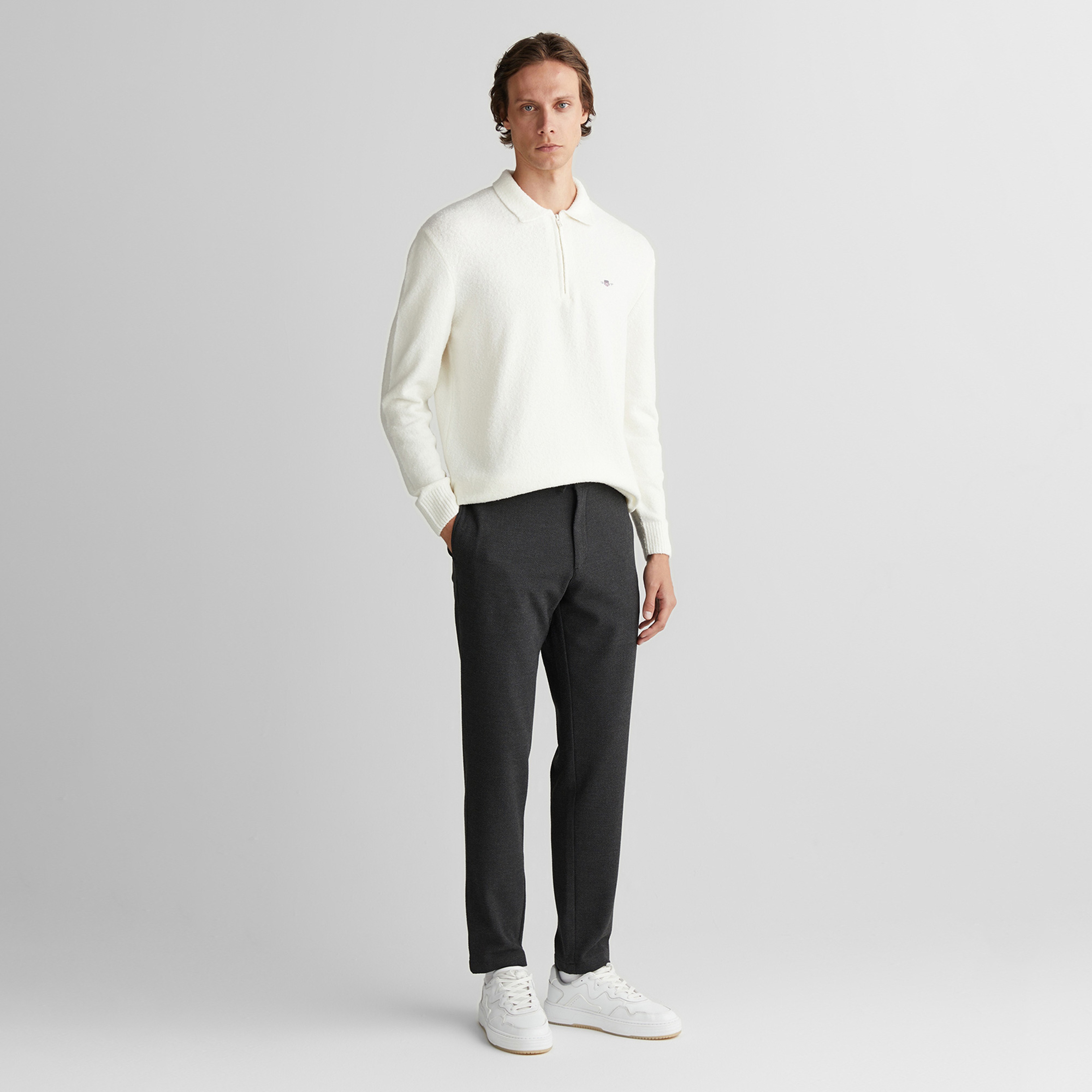 GANT Erkek Beyaz Relaxed Fit Fermuarlı Triko