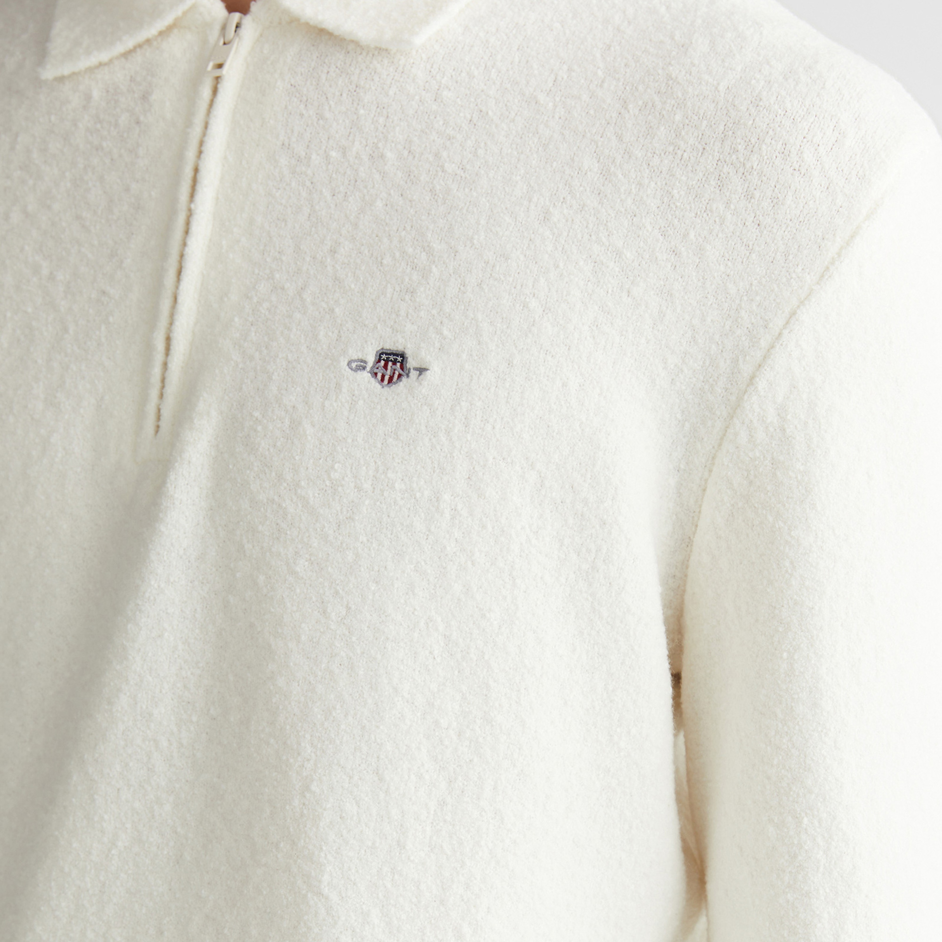 GANT Erkek Beyaz Relaxed Fit Fermuarlı Triko