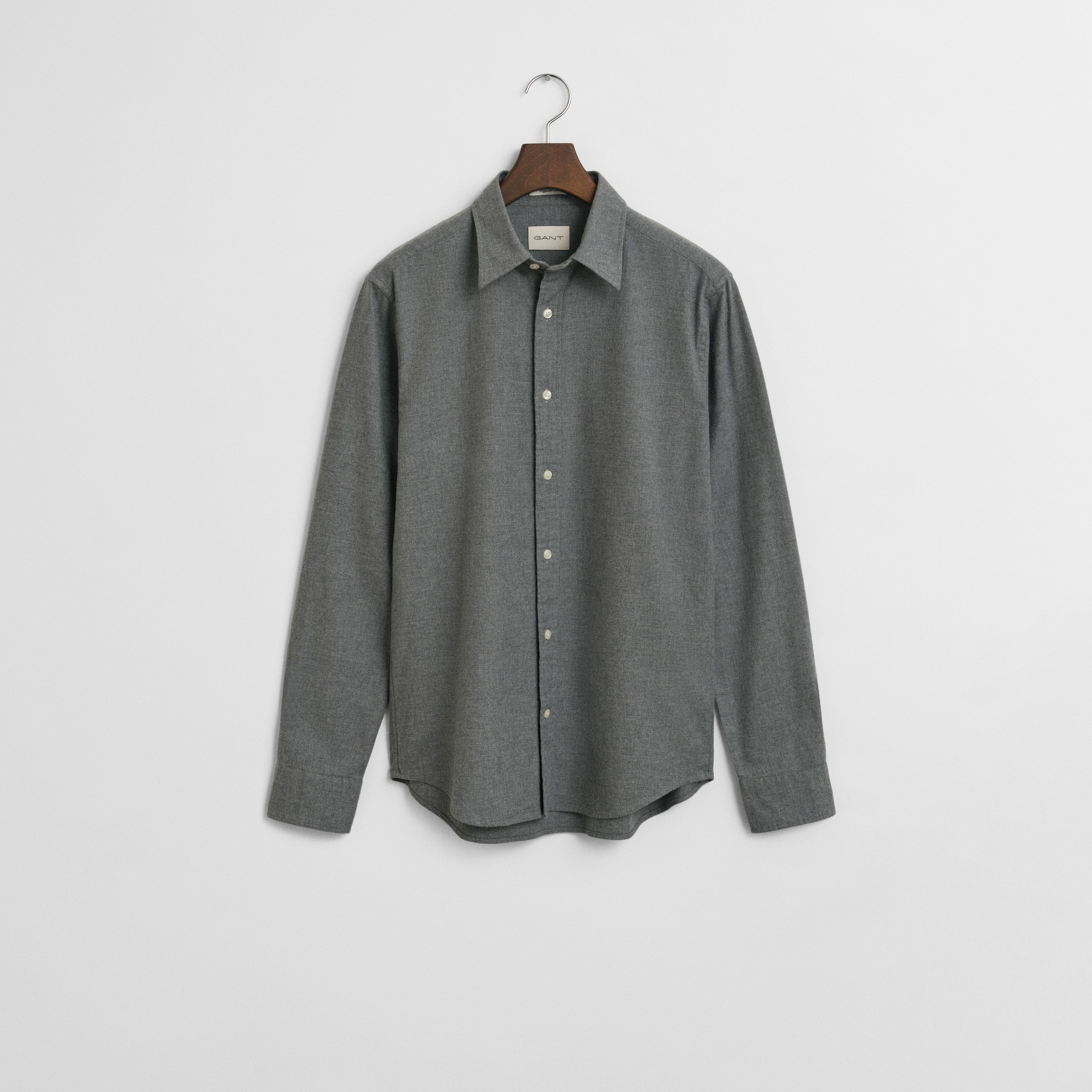 GANT Erkek Gri Regular Fit Bisiklet Yaka Gömlek