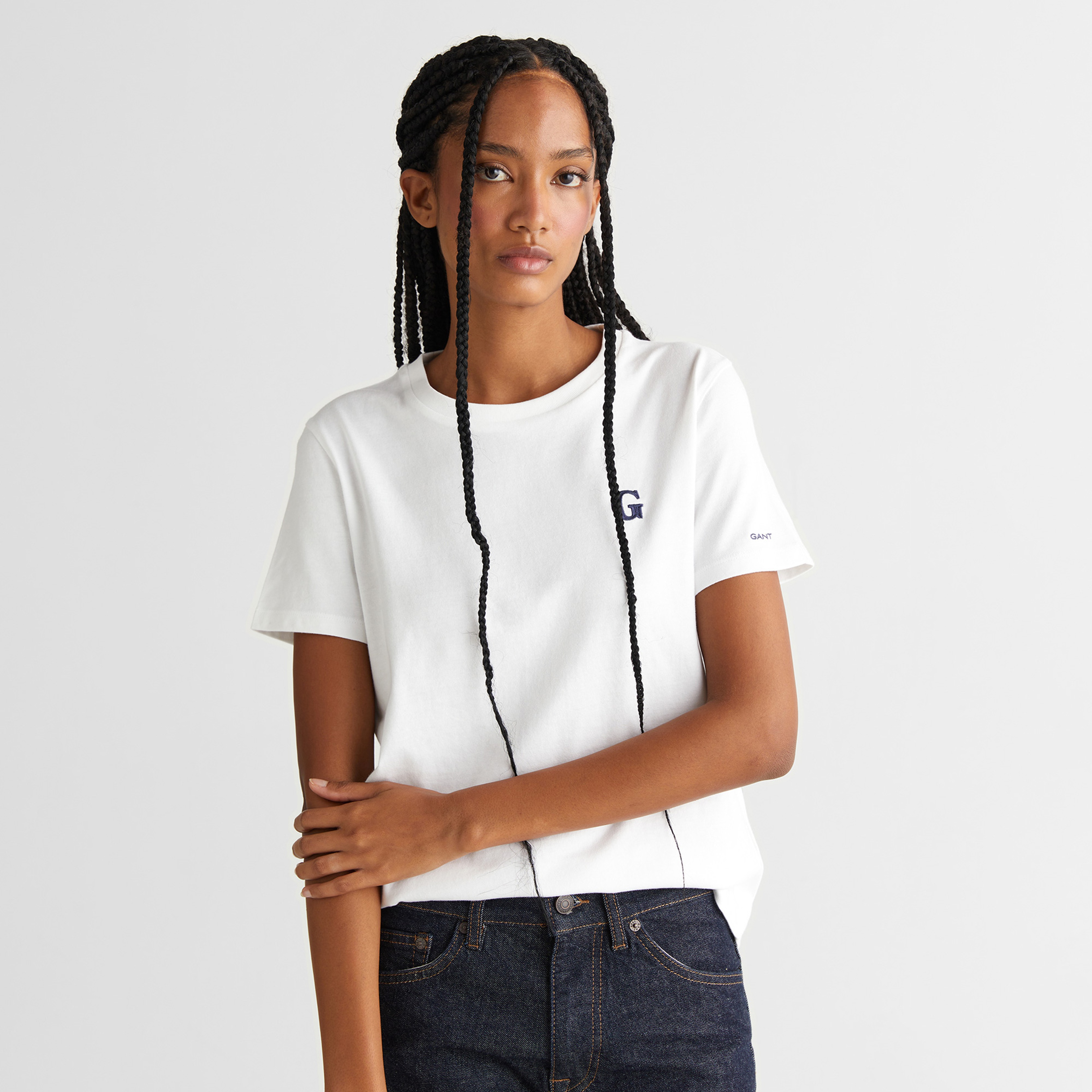 GANT Kadın Beyaz Regular Fit Bisiklet Yaka T-Shirt