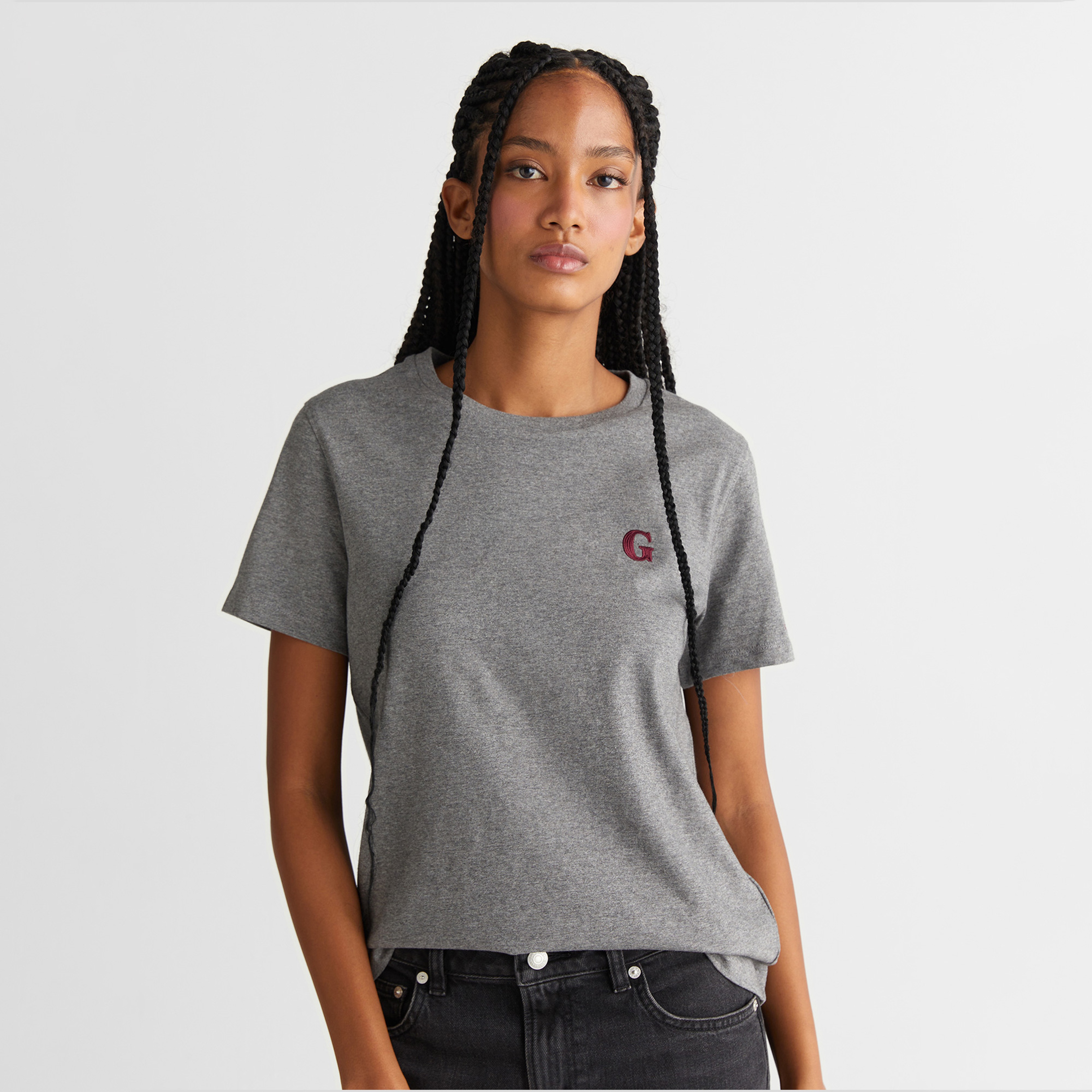 GANT Kadın Gri Regular Fit Bisiklet Yaka T-Shirt