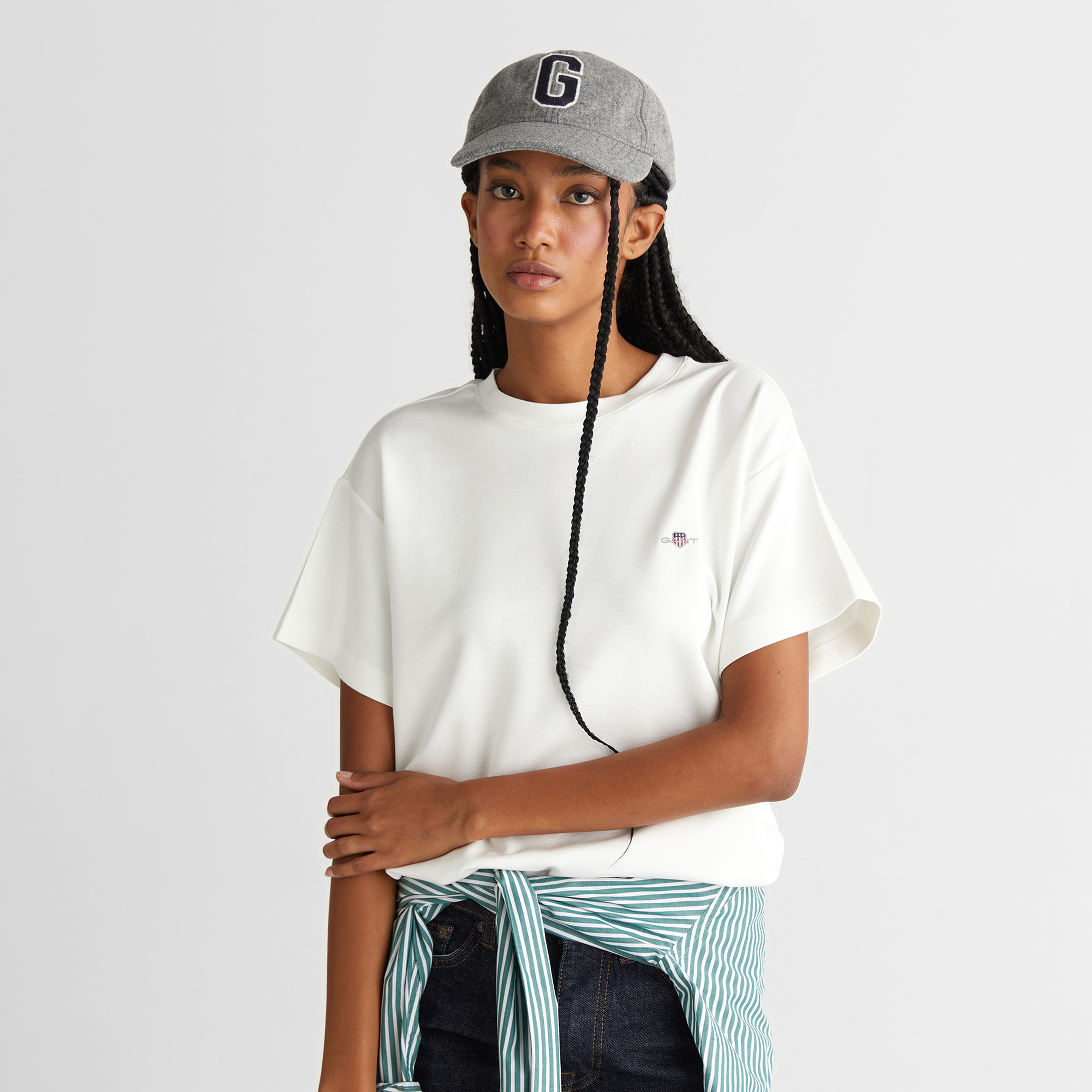 GANT Kadın Beyaz Regular Fit Bisiklet Yaka T-Shirt