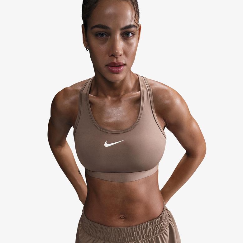 Nike Swoosh Medium Support Kadın Kahverengi Bra