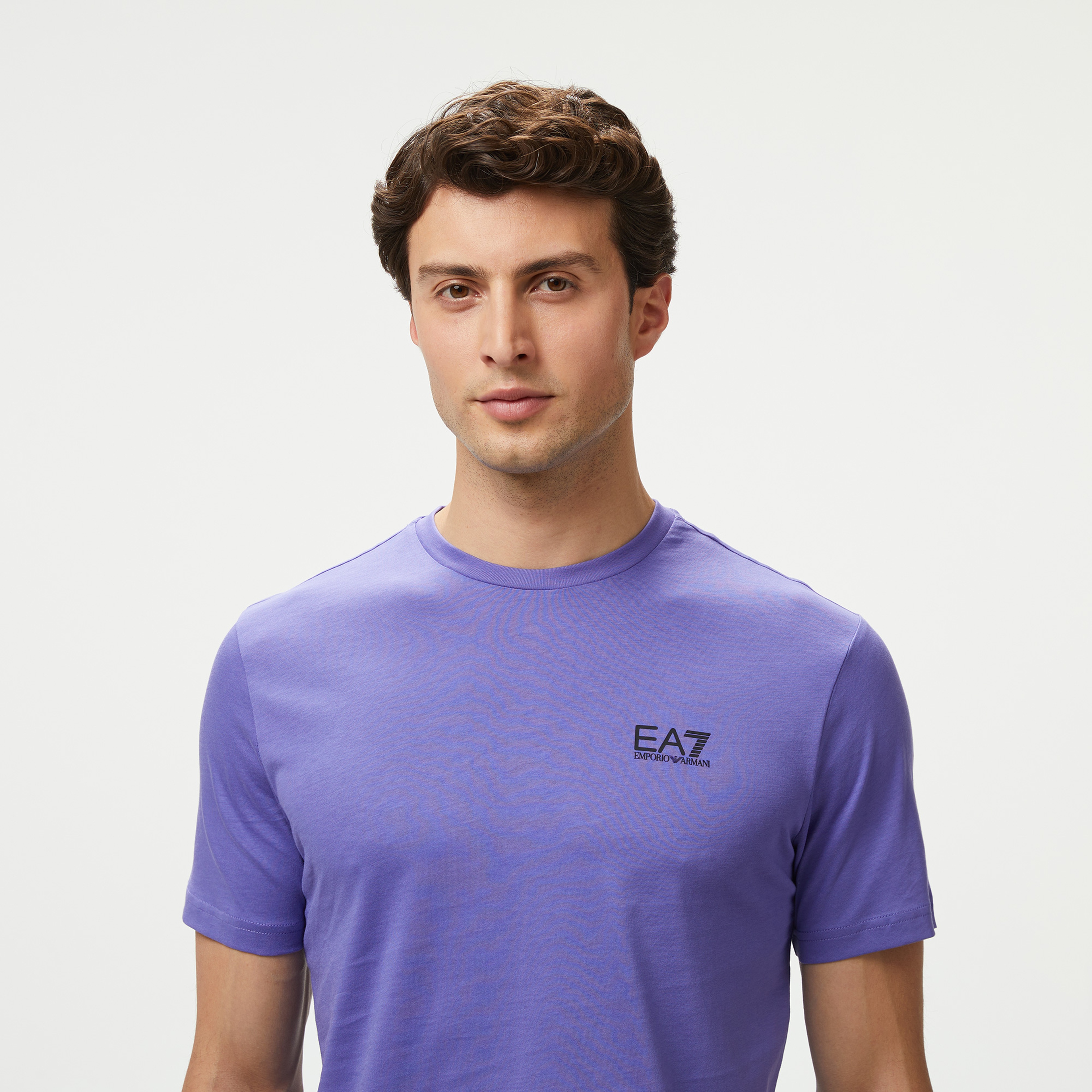 EA7 Erkek Mavi Bisiklet Yaka T-Shirt