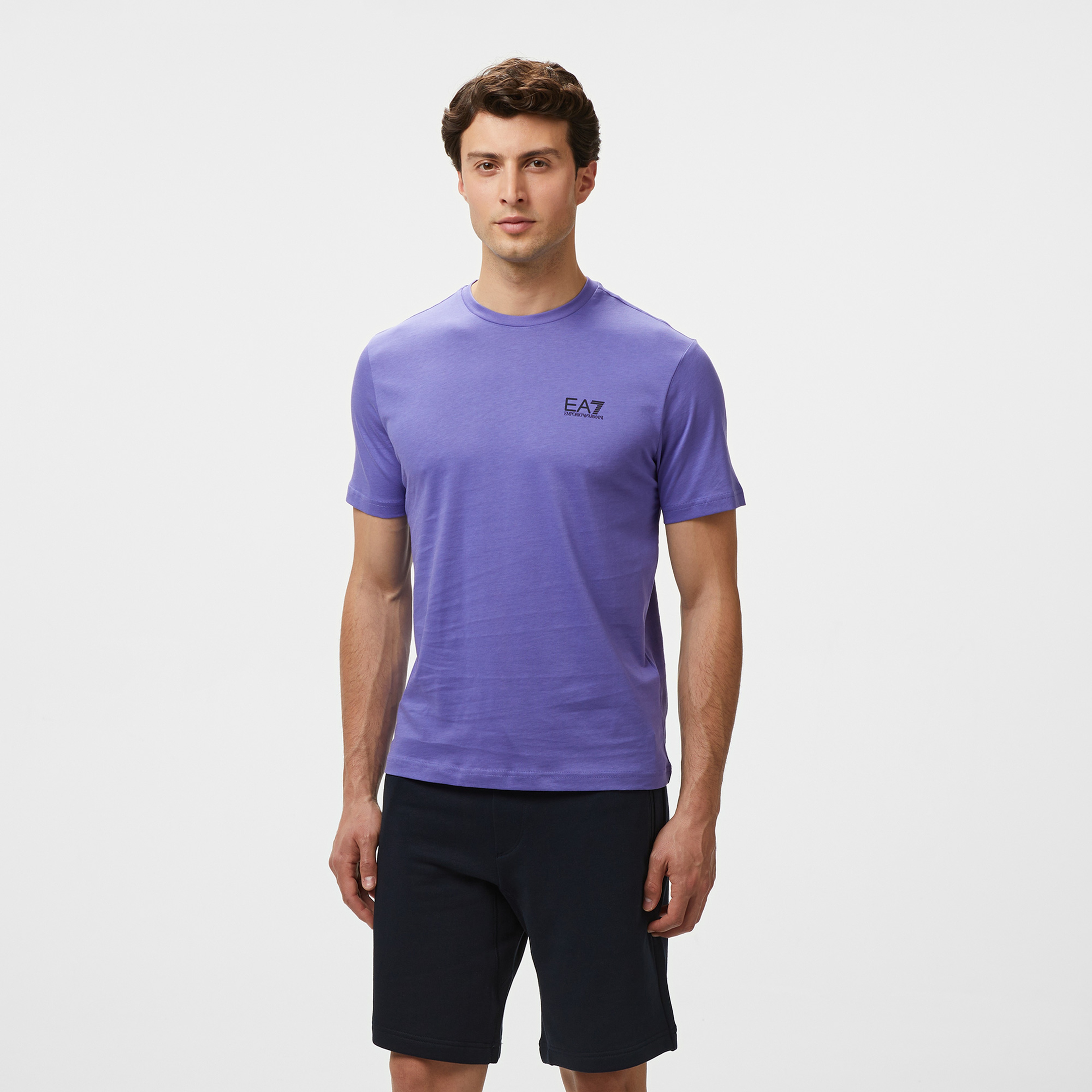 EA7 Erkek Mavi Bisiklet Yaka T-Shirt