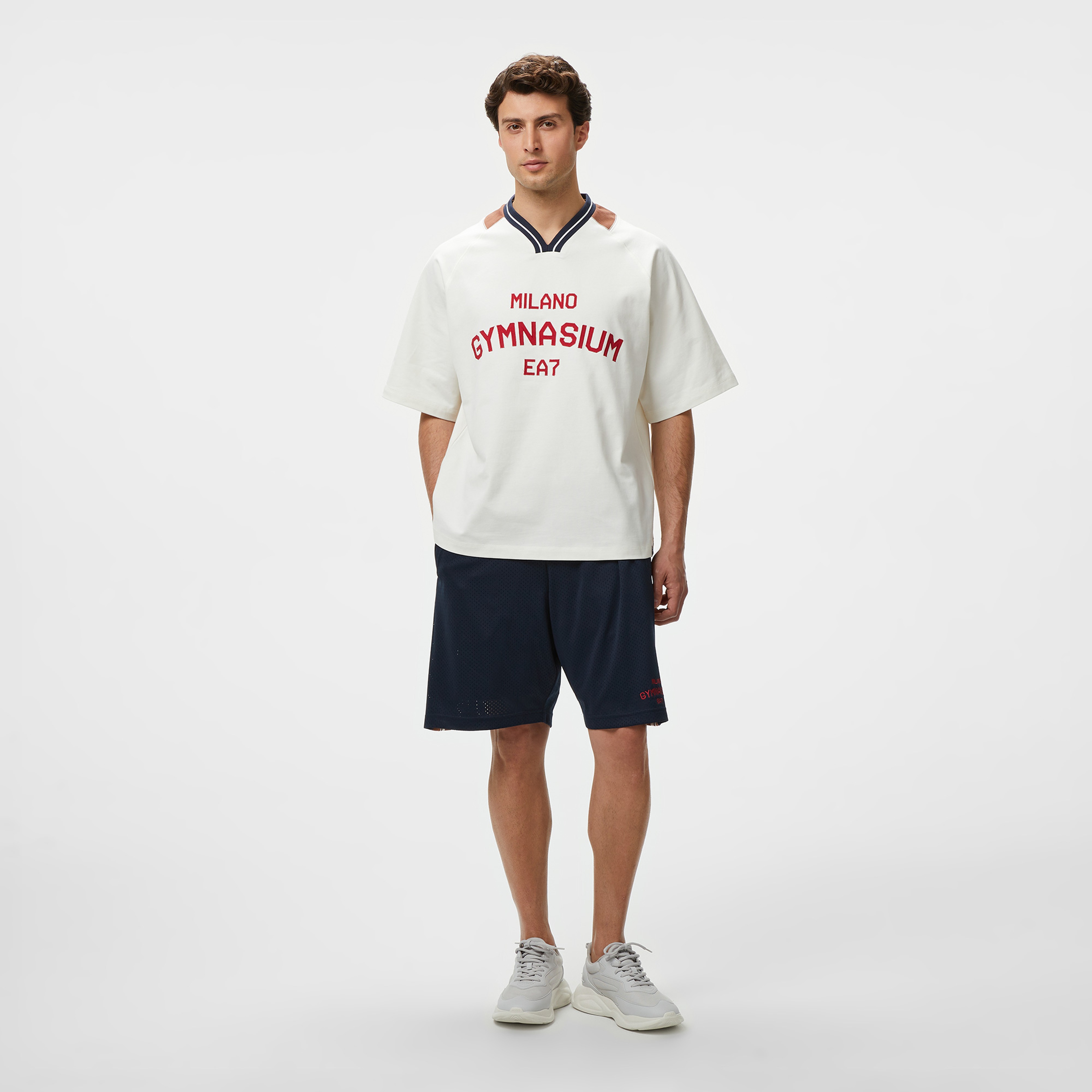 EA7 Erkek Beyaz Bisiklet Yaka T-Shirt