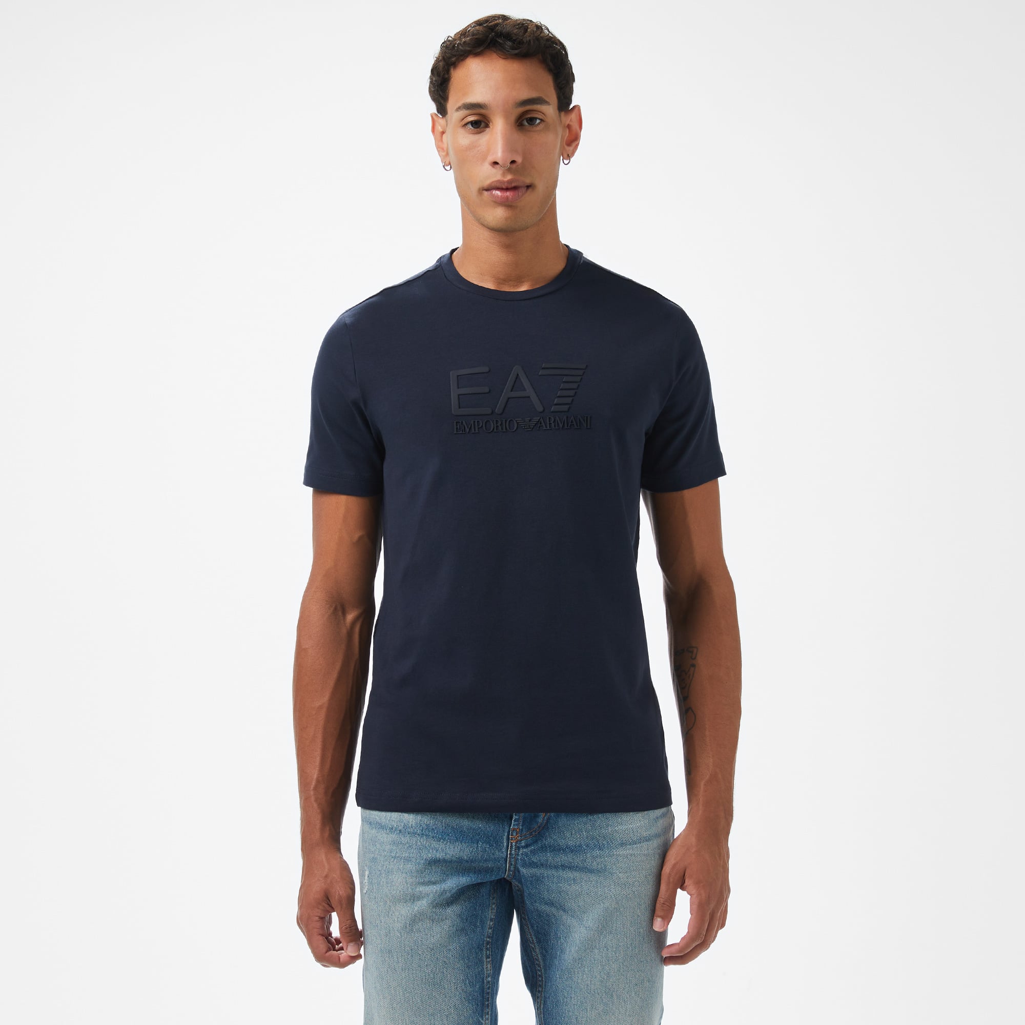 EA7 Erkek Lacivert Bisiklet Yaka T-Shirt