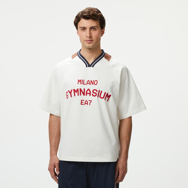 EA7 Erkek Beyaz Bisiklet Yaka T-Shirt