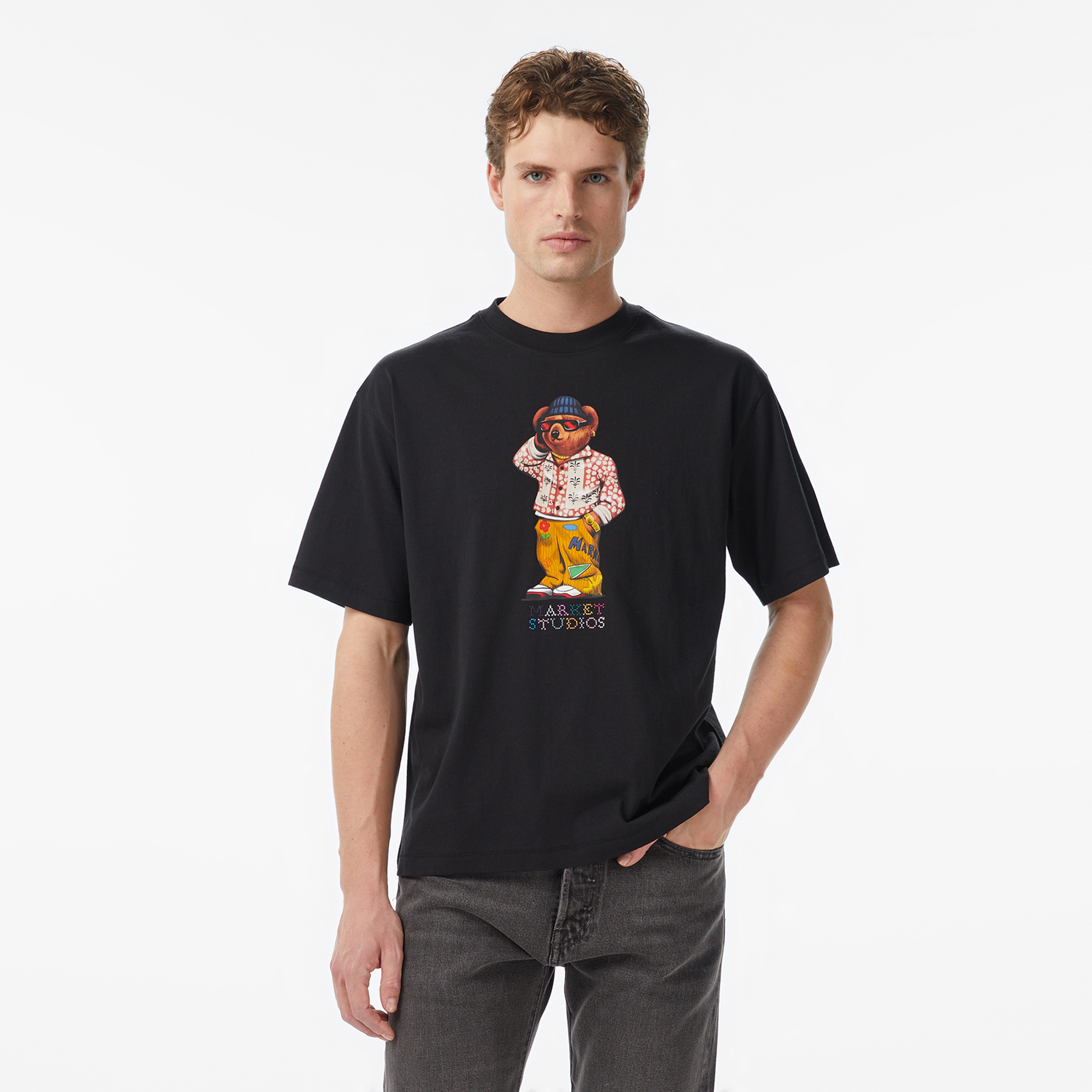 Market Folk Fitted Bear Erkek Gri T-Shirt