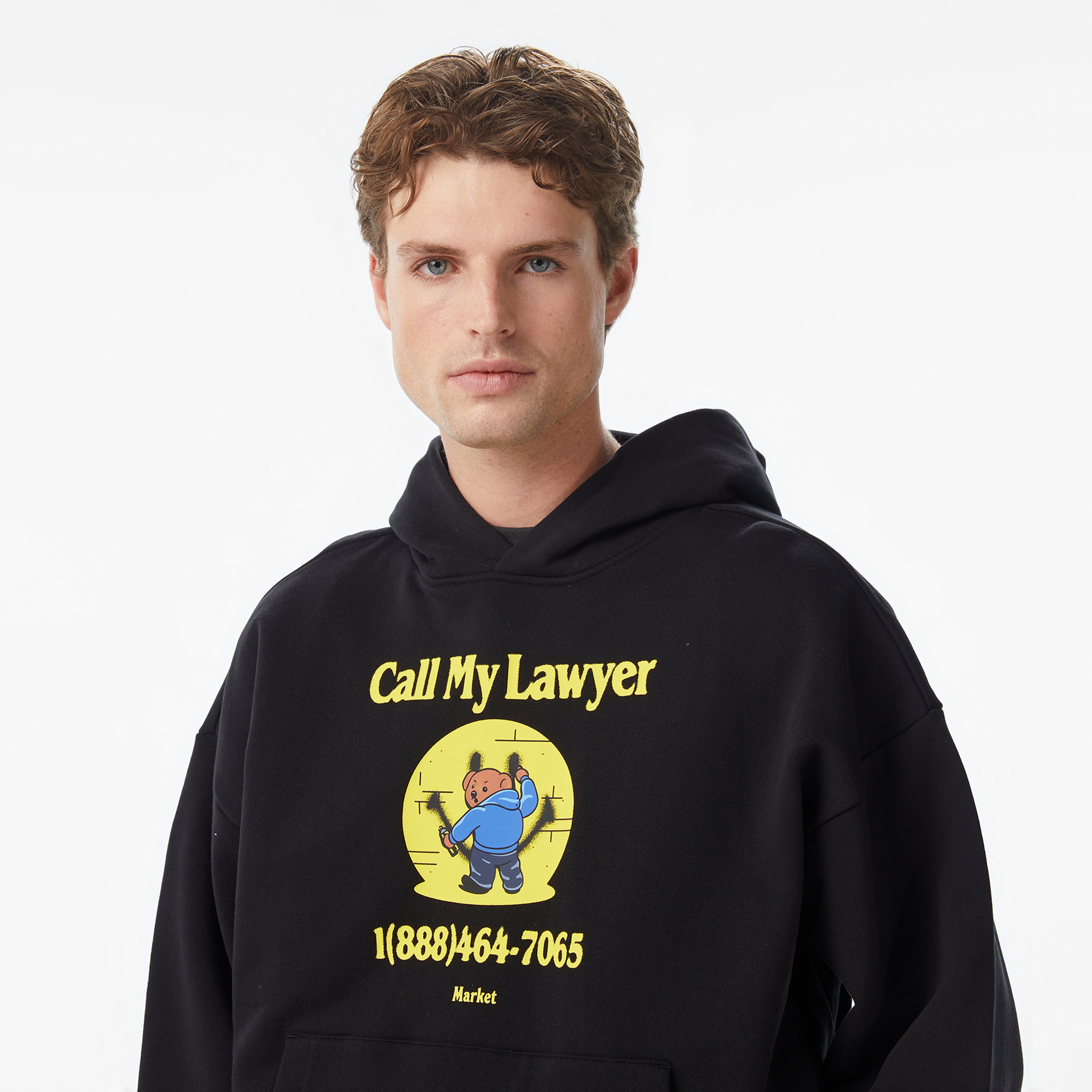 Market Smiley Call My Lawyer Bear Erkek Siyah Hoodie
