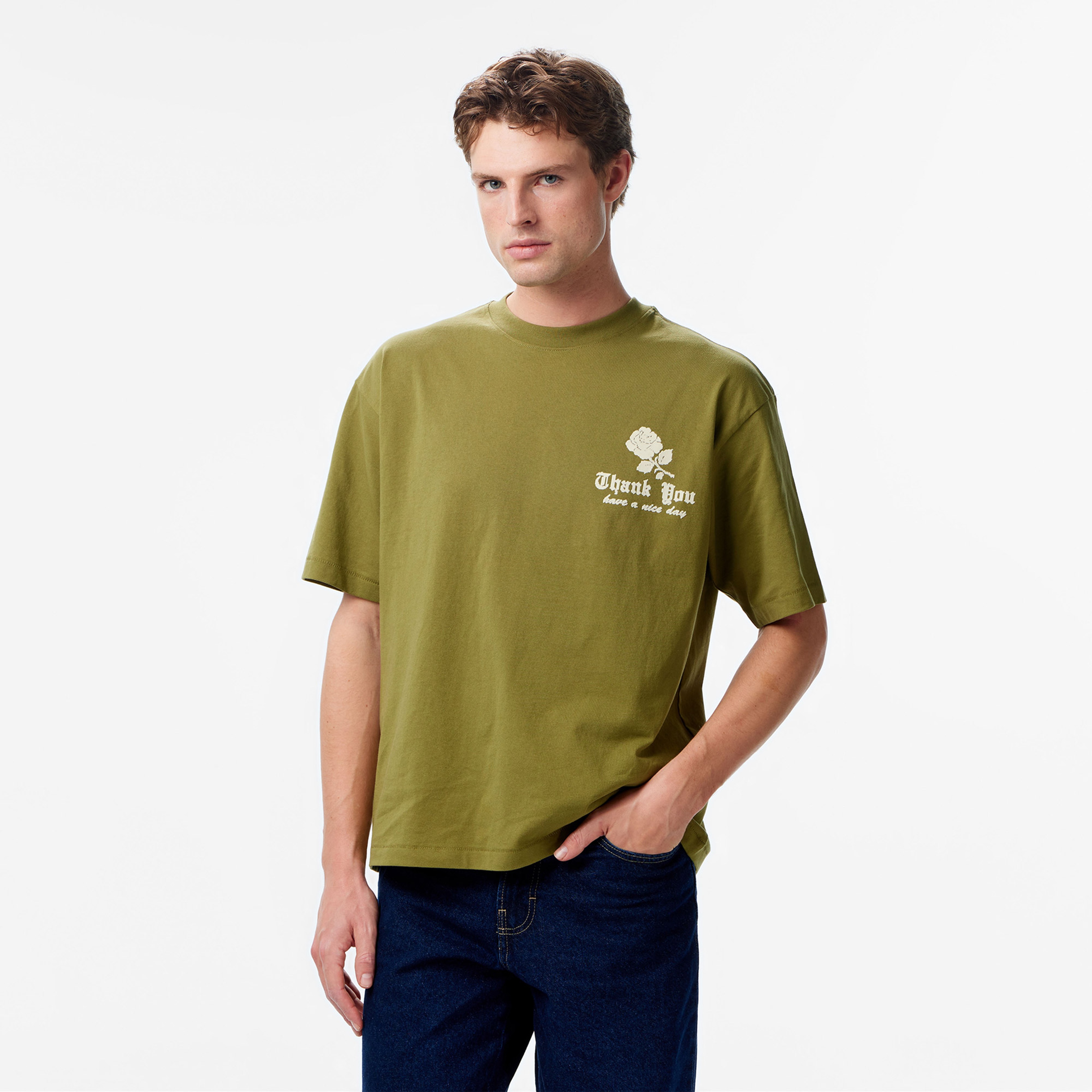 Market Thank You Needlepoint Erkek Haki T-Shirt