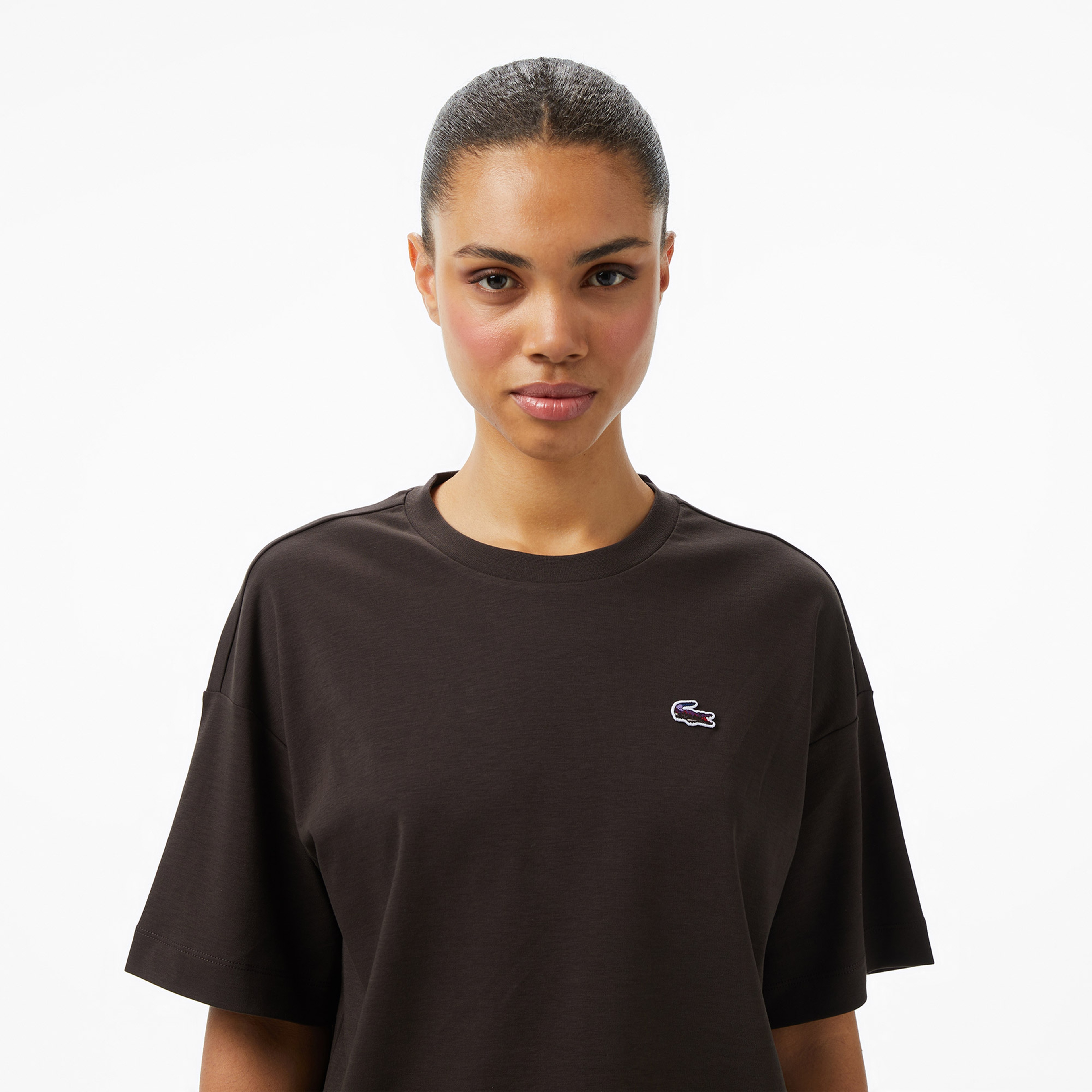 Lacoste Relaxed Fit Landscape Crocodile Kadın Siyah T-Shirt