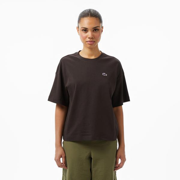 Lacoste Relaxed Fit Landscape Crocodile Kadın Siyah T-Shirt