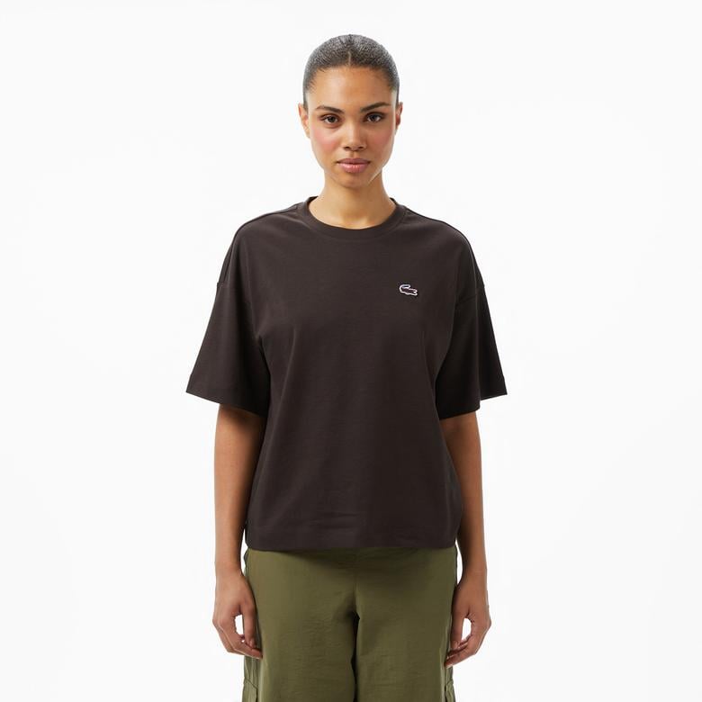 Lacoste Relaxed Fit Landscape Crocodile Kadın Siyah T-Shirt