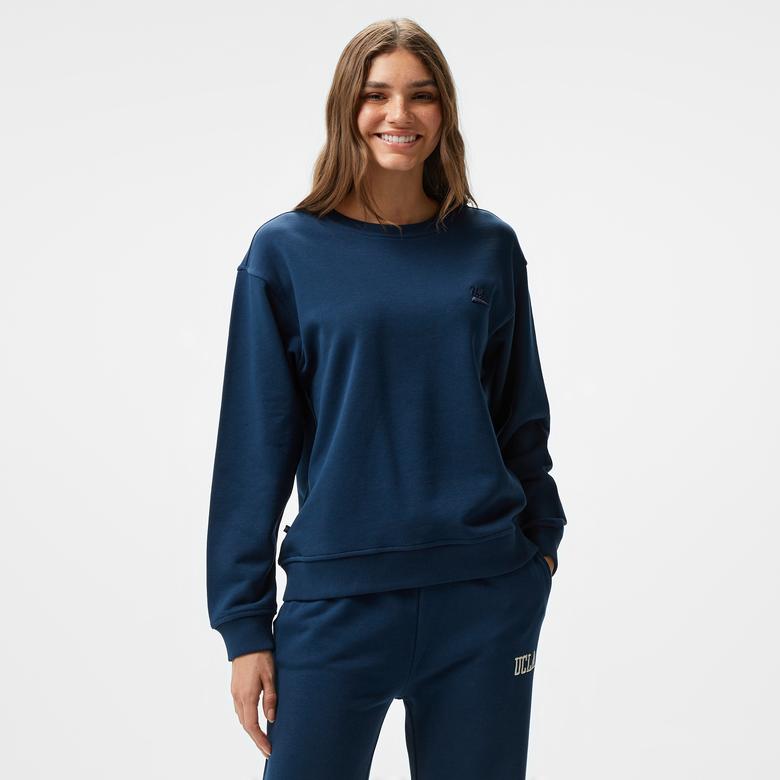 Ucla Sunniva Nakışlı Kadın Lacivert Bisiklet Yaka Sweatshirt
