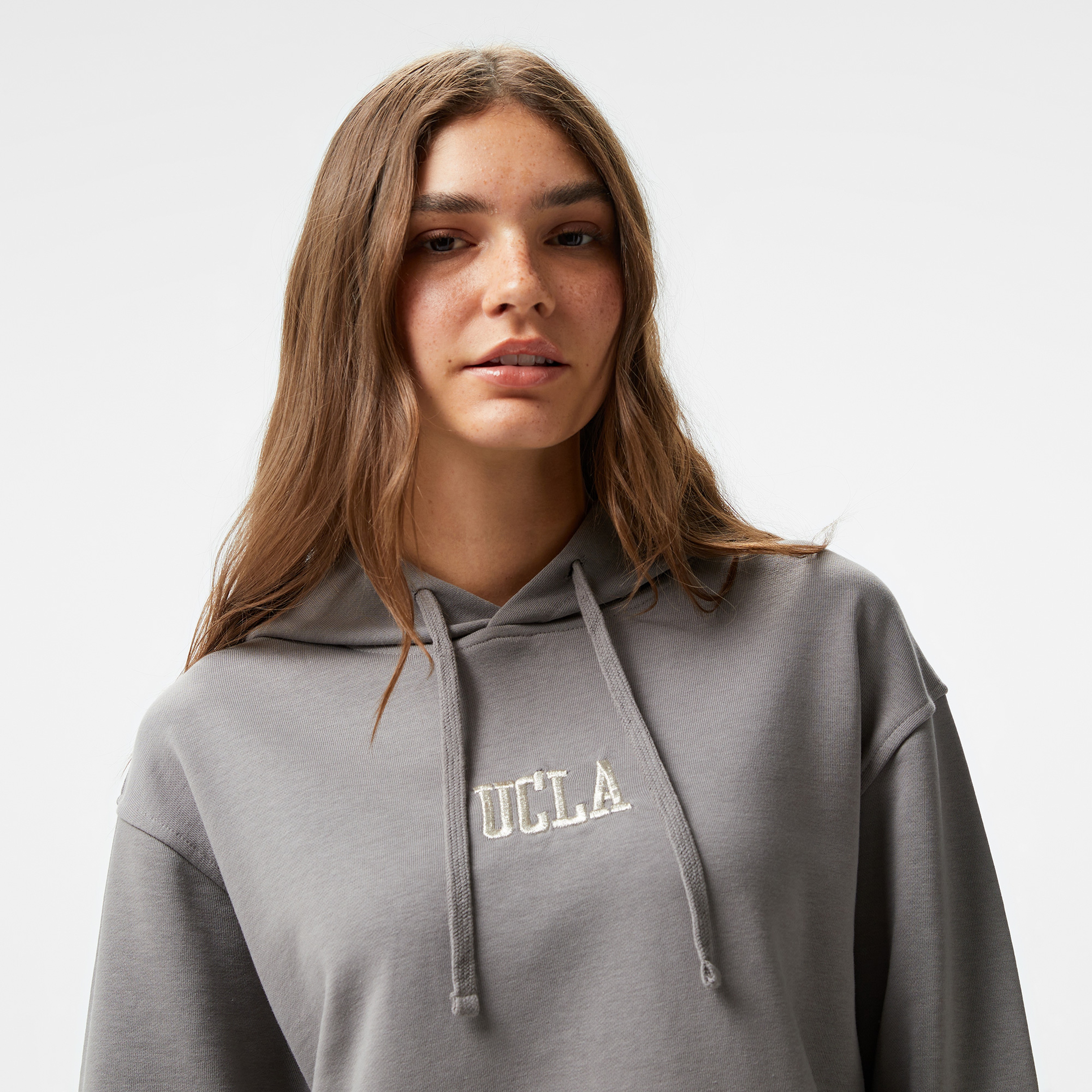 Ucla Jess Nakışlı Kadın Gri Kapüşonlu Sweatshirt