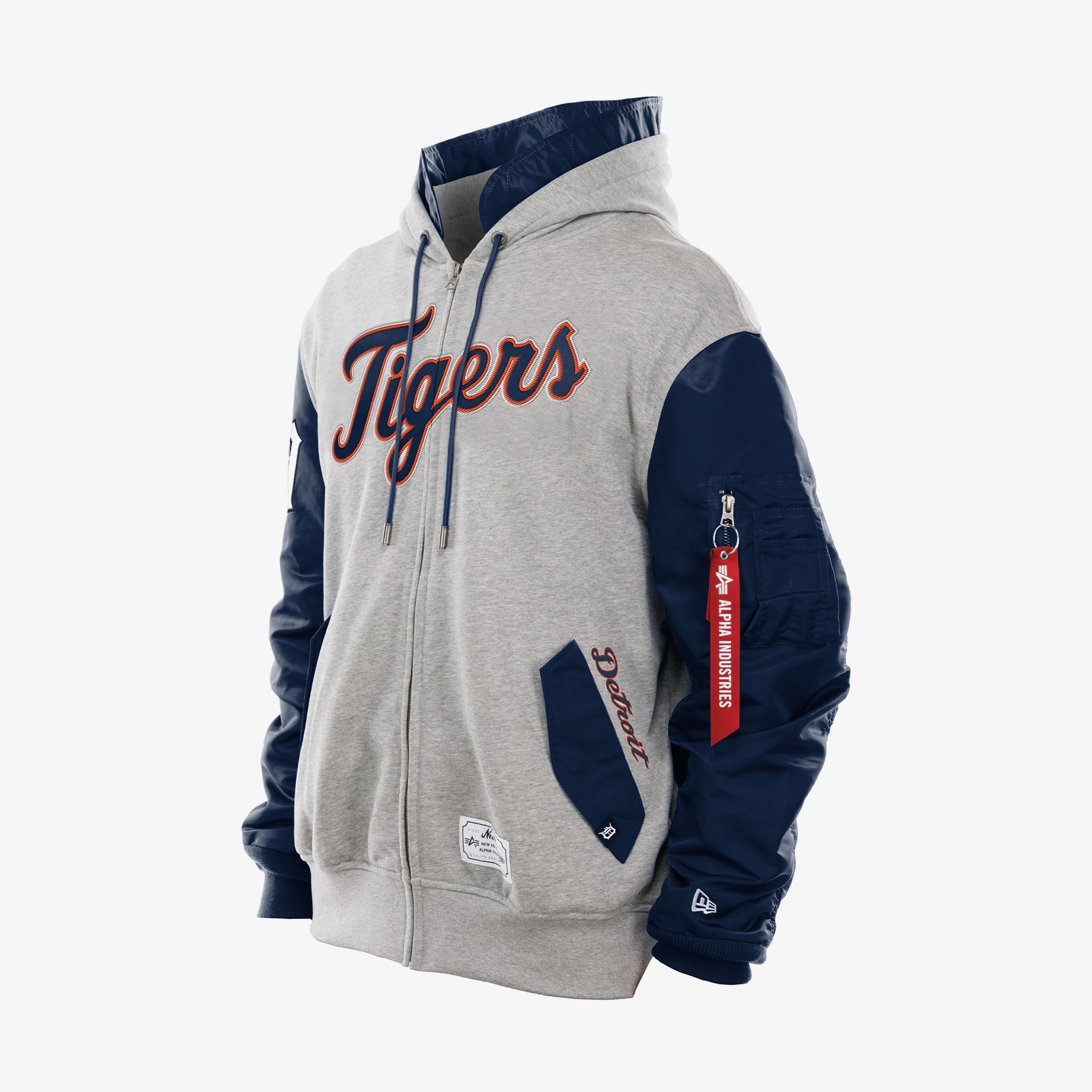 Alpha Industries x New Era Detroit Tigers MA-1 Full Zip Erkek Gri Sweatshirt