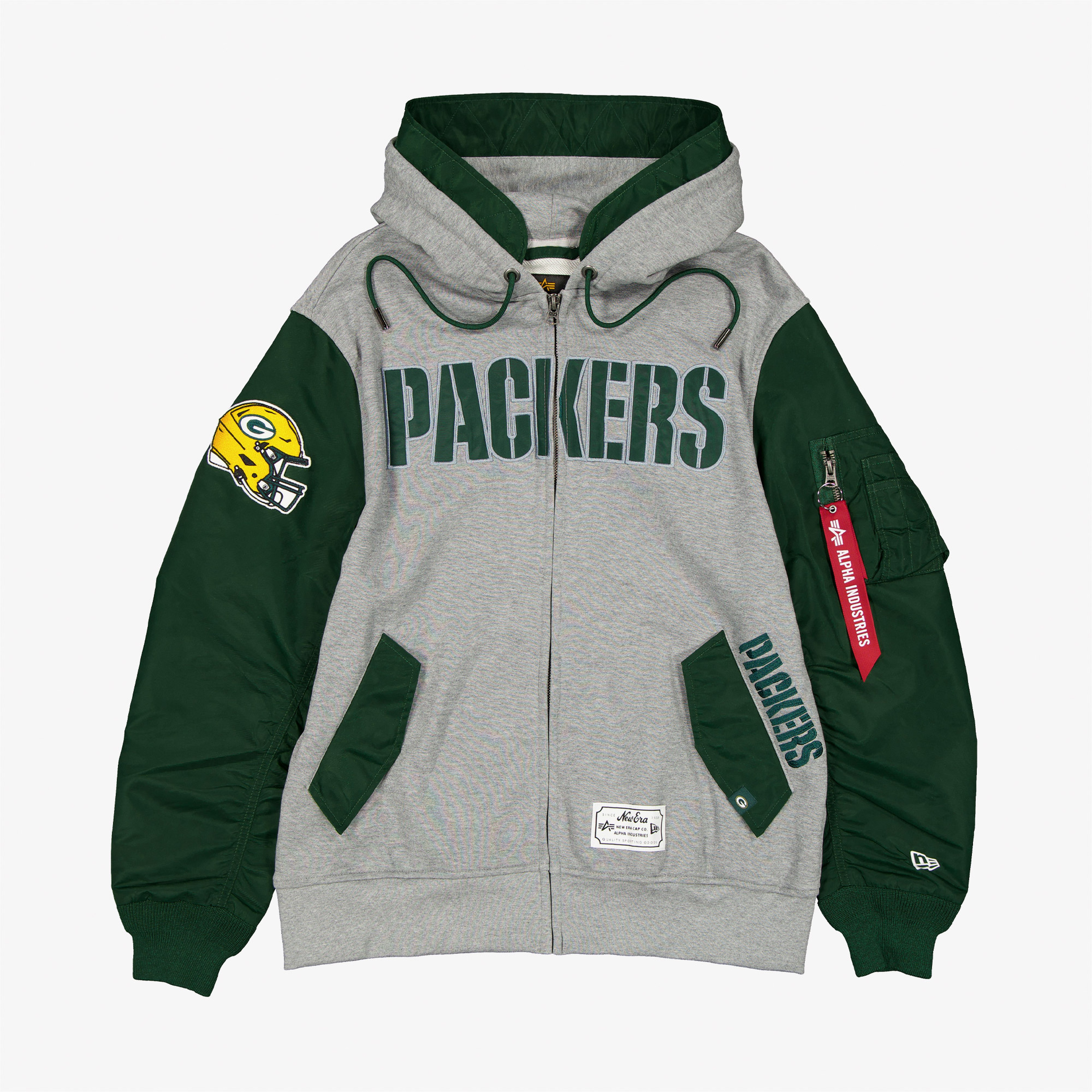 Alpha Industries x New Era Green Bay Packers MA-1 Full Zip Erkek Gri/Yeşil Sweatshirt
