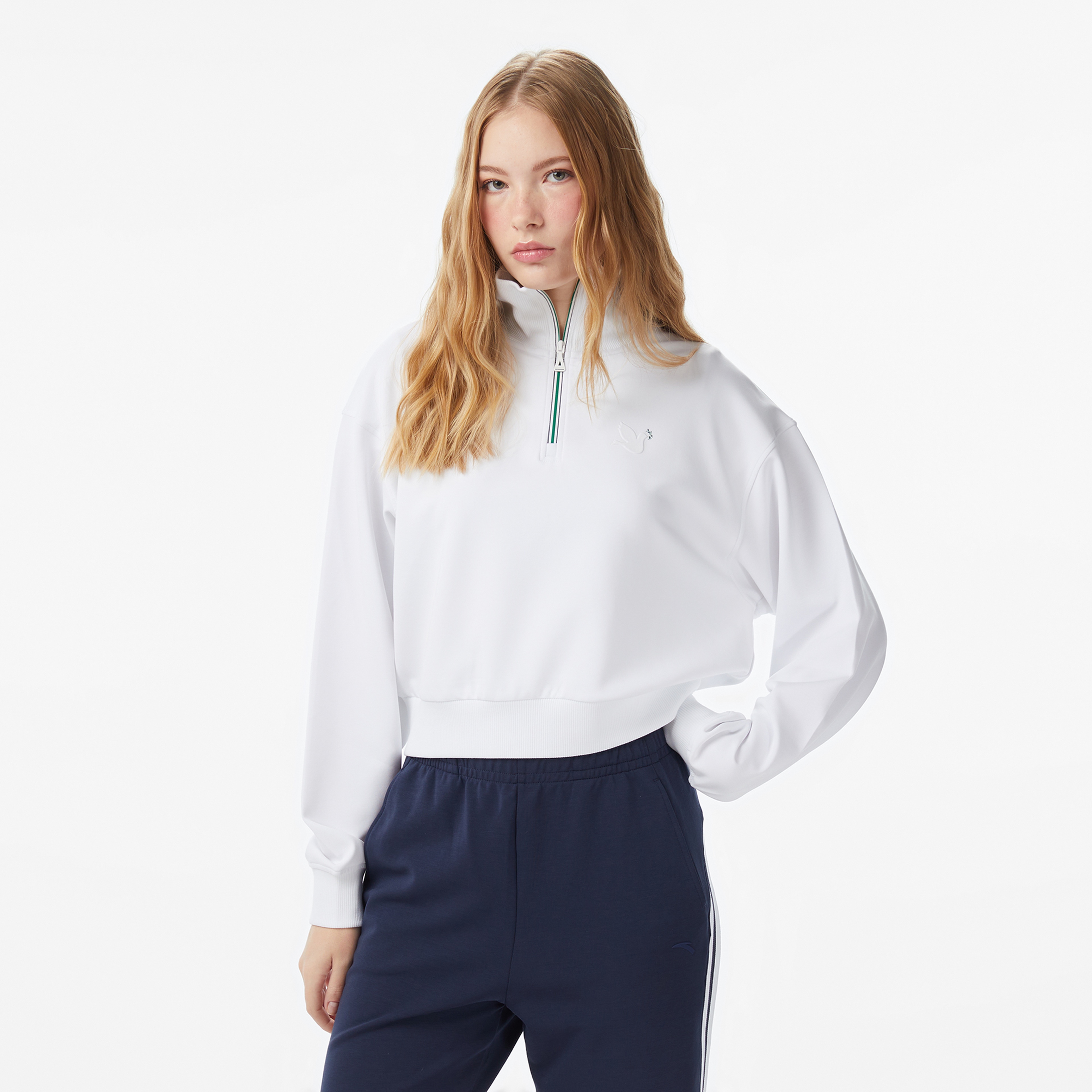 Anta Iconic Kadın Beyaz Yarım Fermuarlı Sweatshirt