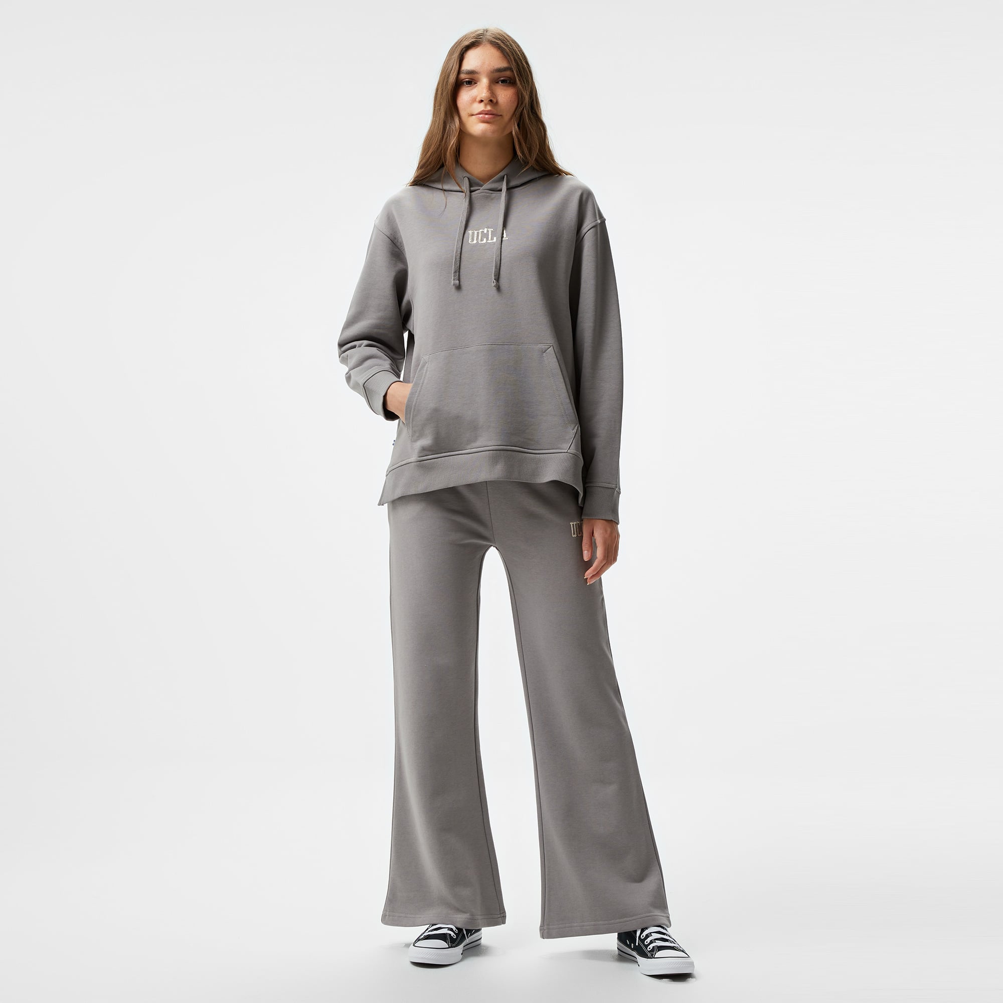 Ucla Jess Nakışlı Kadın Gri Kapüşonlu Sweatshirt