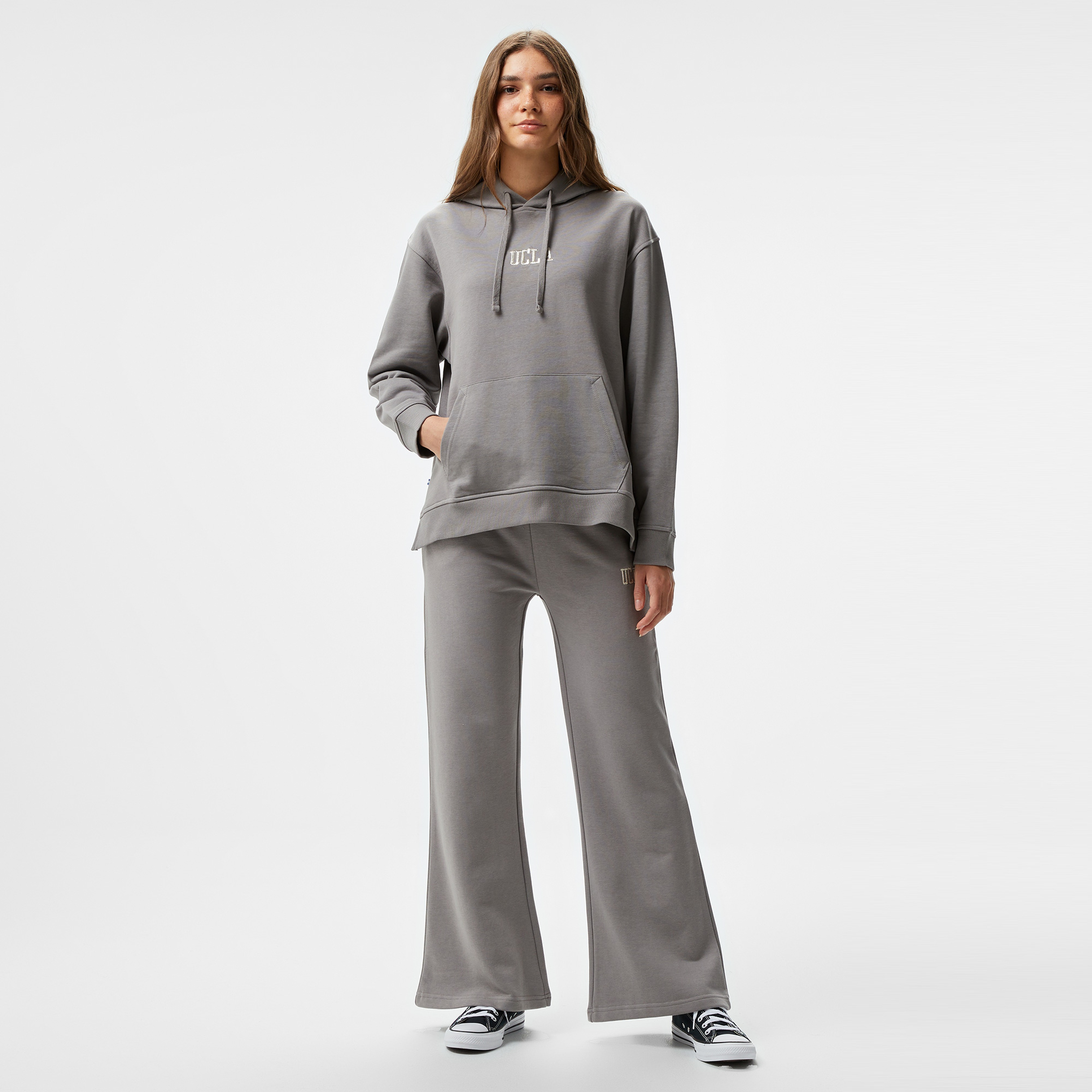 Ucla Jess Nakışlı Kadın Gri Kapüşonlu Sweatshirt