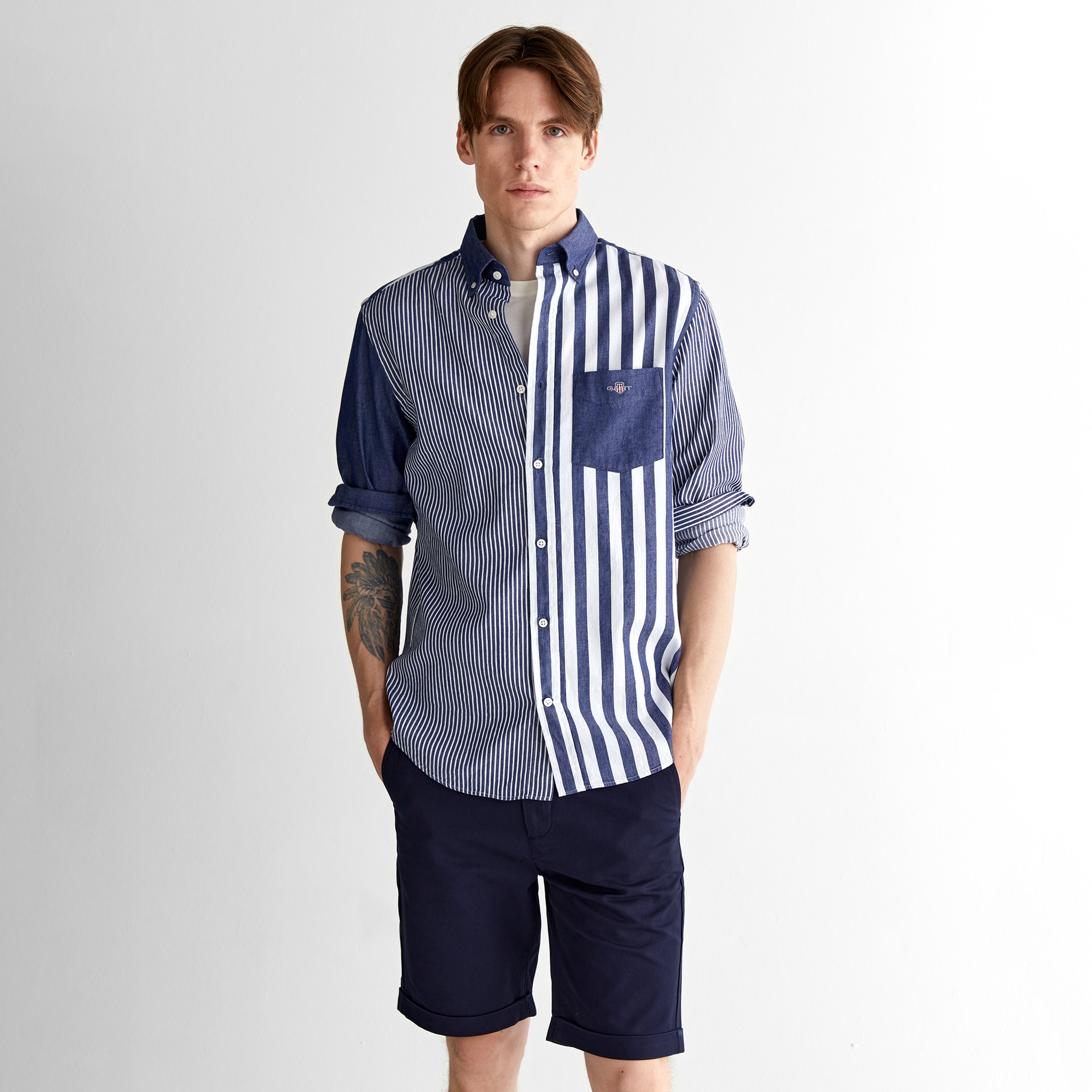 GANT Erkek Mavi Regular Fit Düğmeli Yaka Çizgili Gömlek