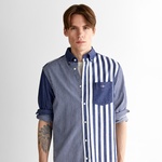 GANT Erkek Mavi Regular Fit Düğmeli Yaka Çizgili Gömlek