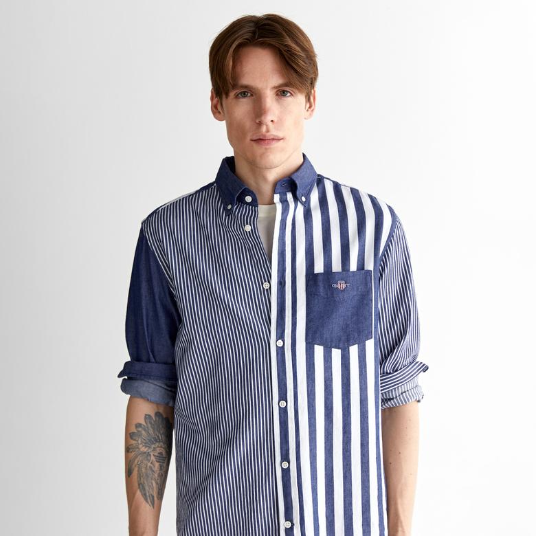 GANT Erkek Mavi Regular Fit Düğmeli Yaka Çizgili Gömlek