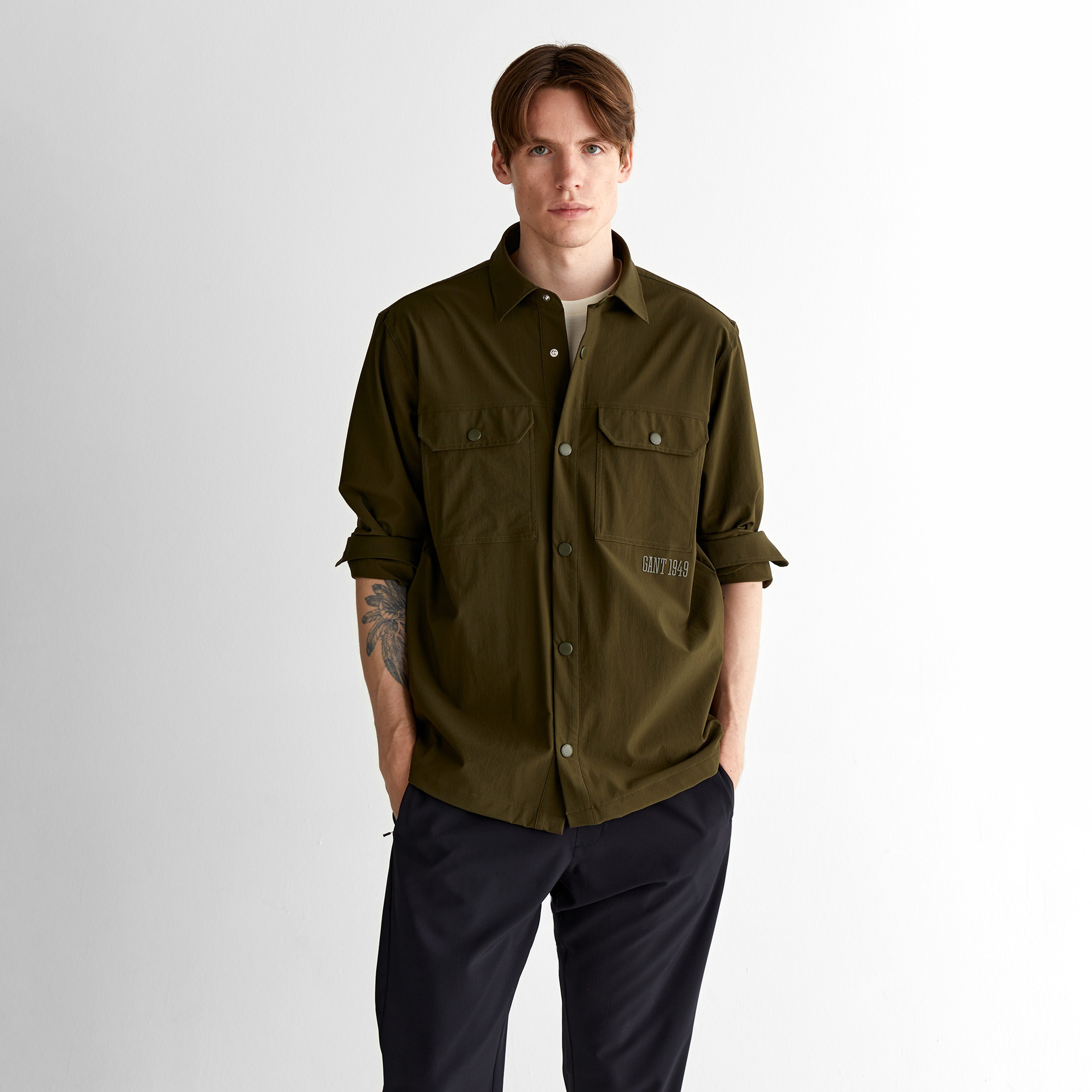 GANT Erkek Yeşil Relaxed Fit Klasik Yaka Gömlek