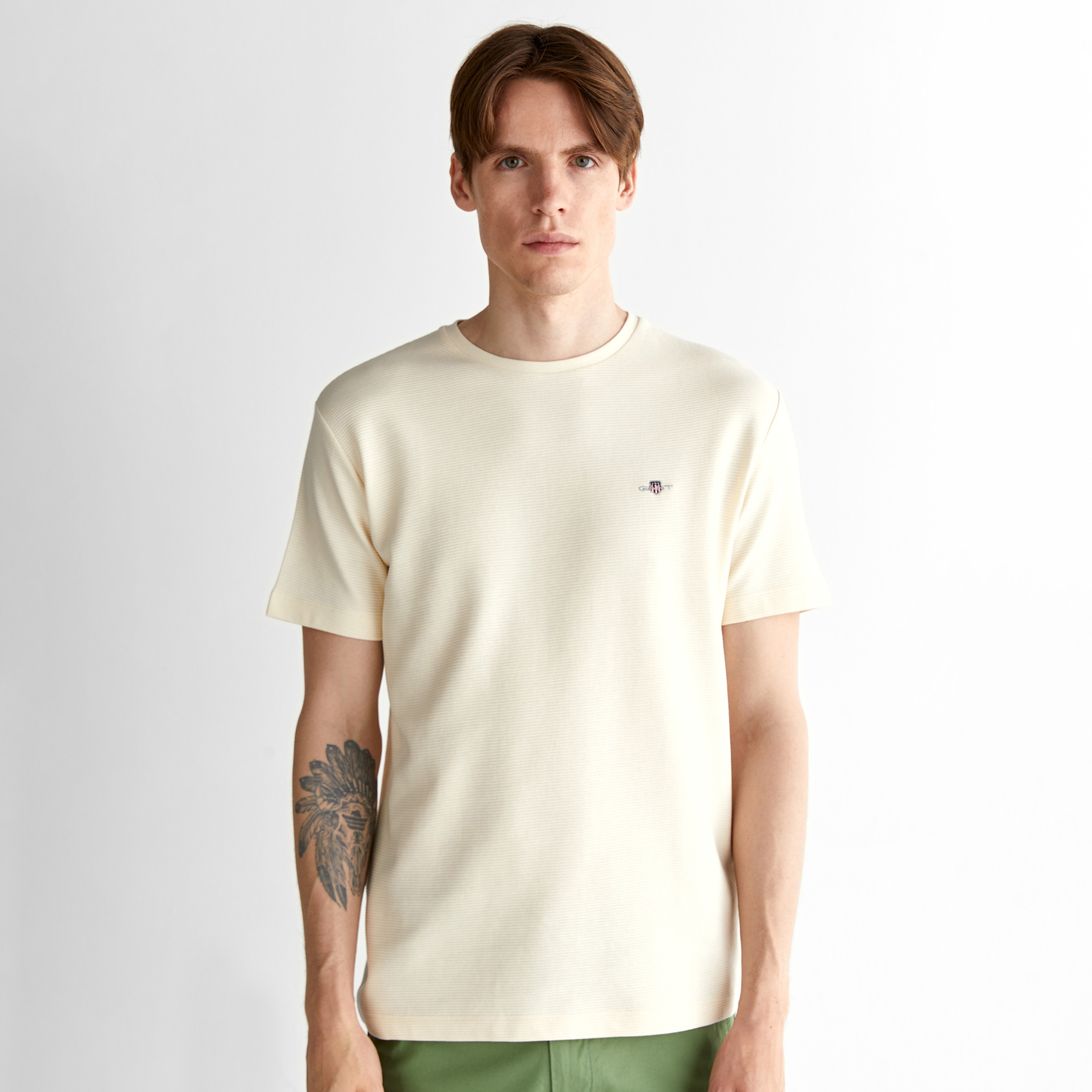 GANT Erkek Krem Bisiklet Yaka Regular Fit T-Shirt