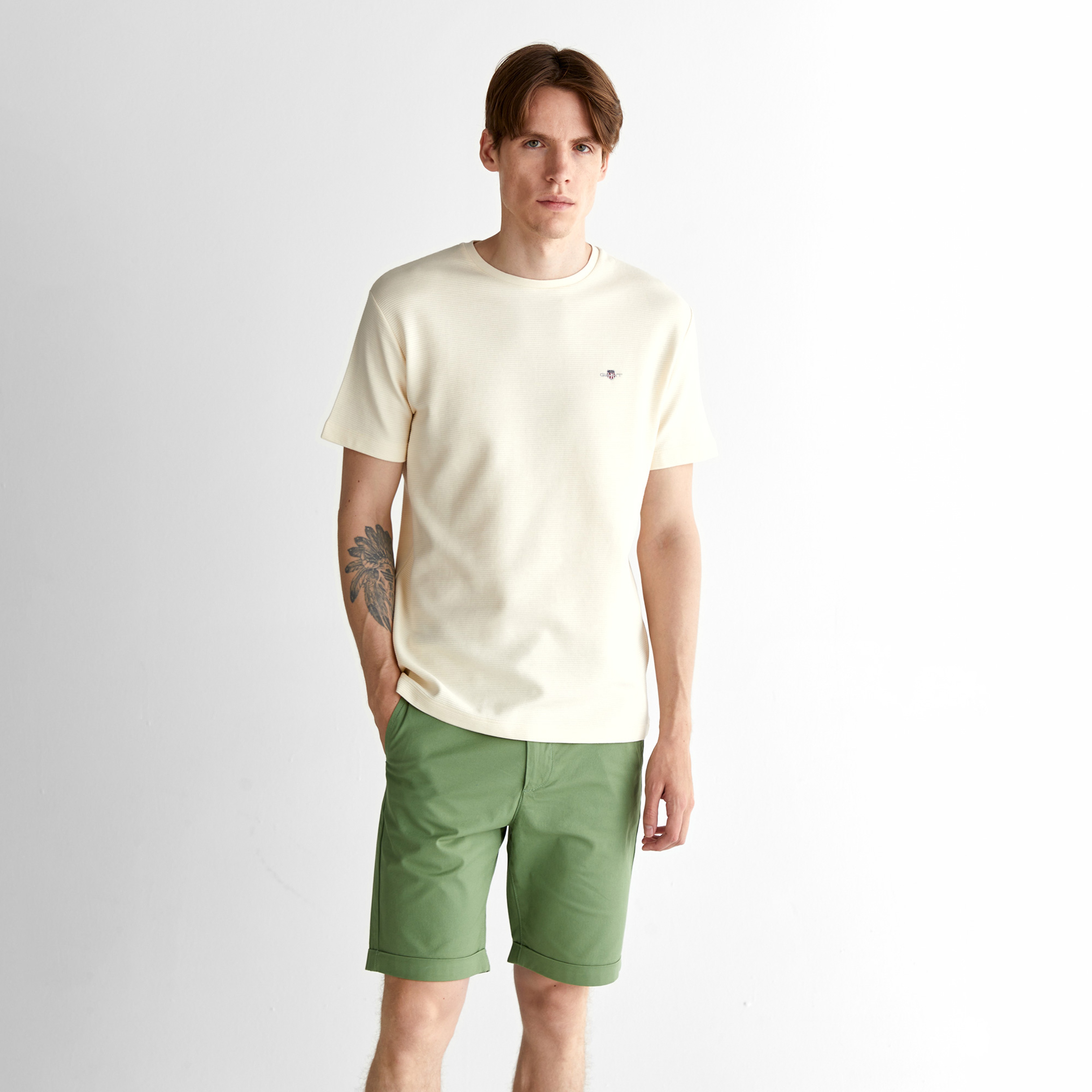 GANT Erkek Krem Bisiklet Yaka Regular Fit T-Shirt