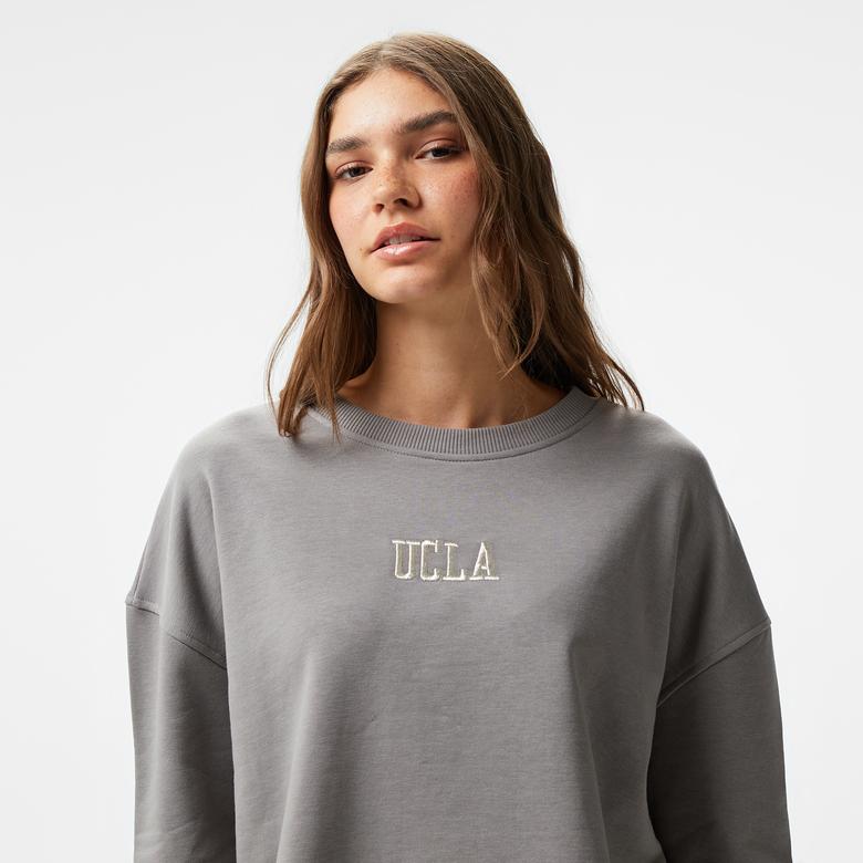 Ucla Olvera Nakışlı Kadın Gri Bisiklet Yaka Sweatshirt