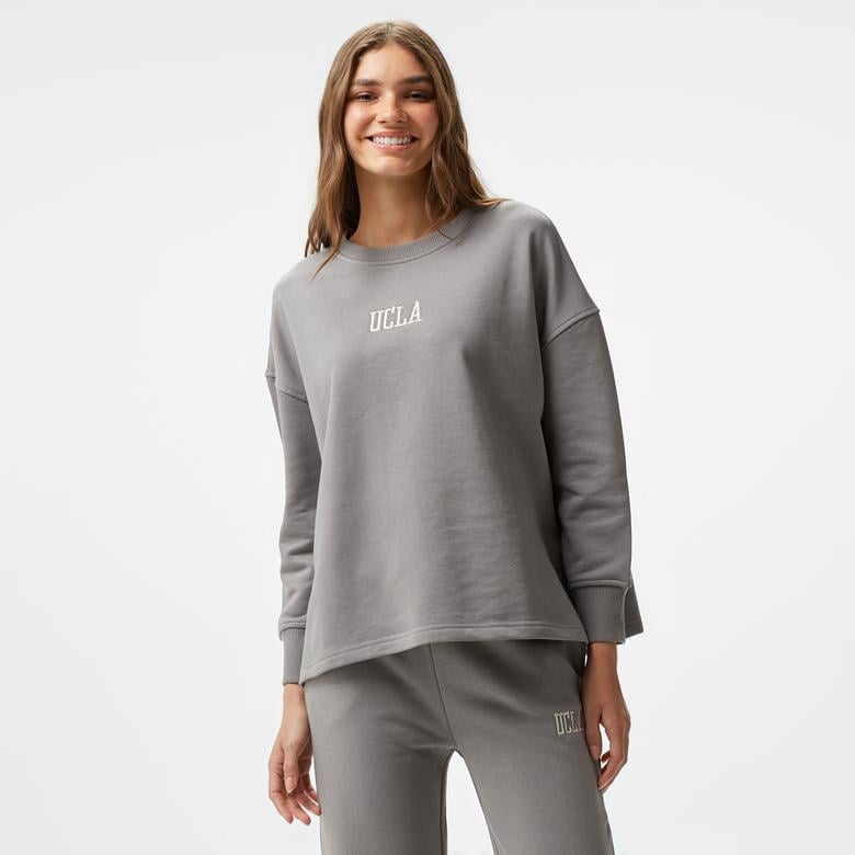 Ucla Olvera Nakışlı Kadın Gri Bisiklet Yaka Sweatshirt