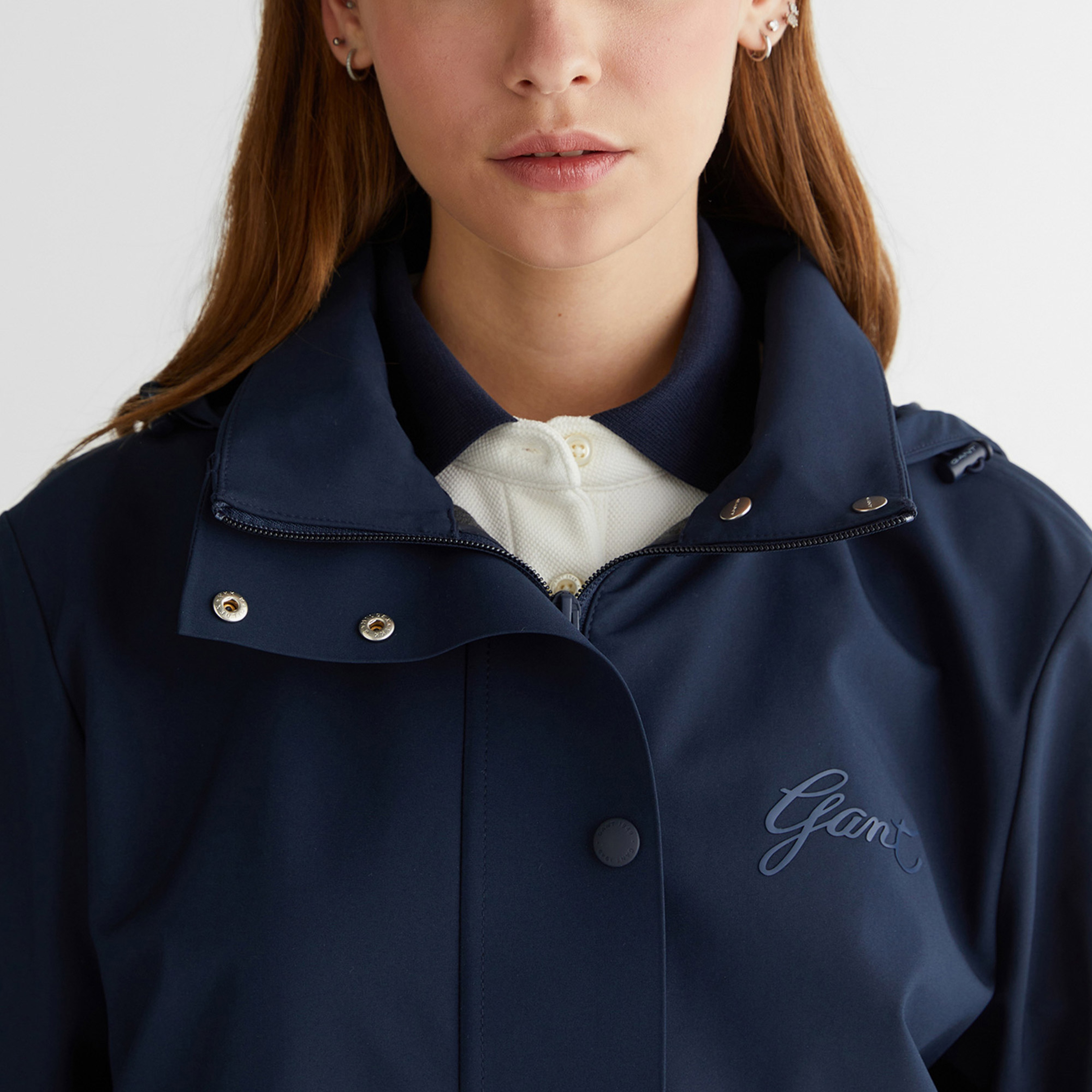 GANT Kadın Lacivert Kapüşonlu Logolu Ceket