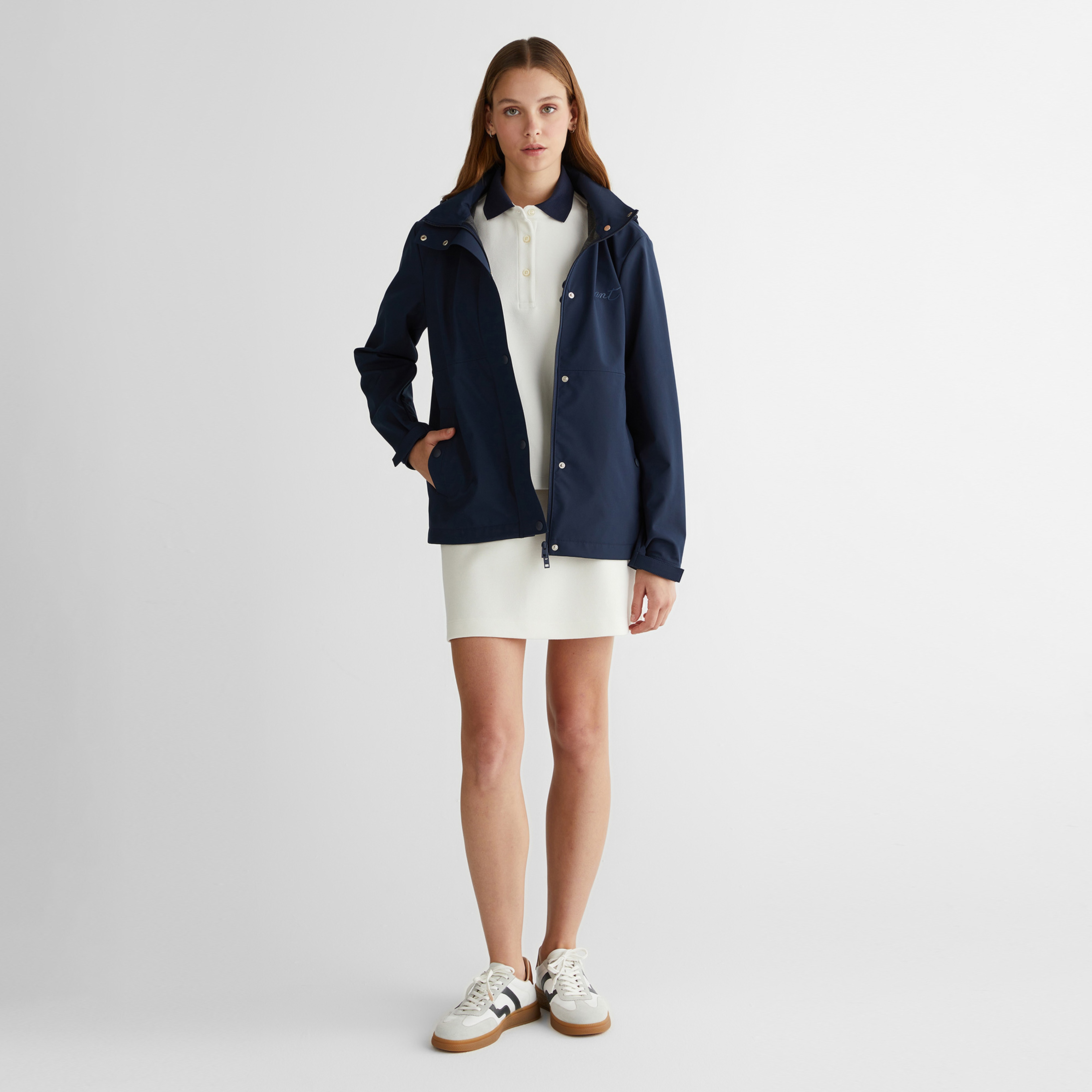 GANT Kadın Lacivert Kapüşonlu Logolu Ceket